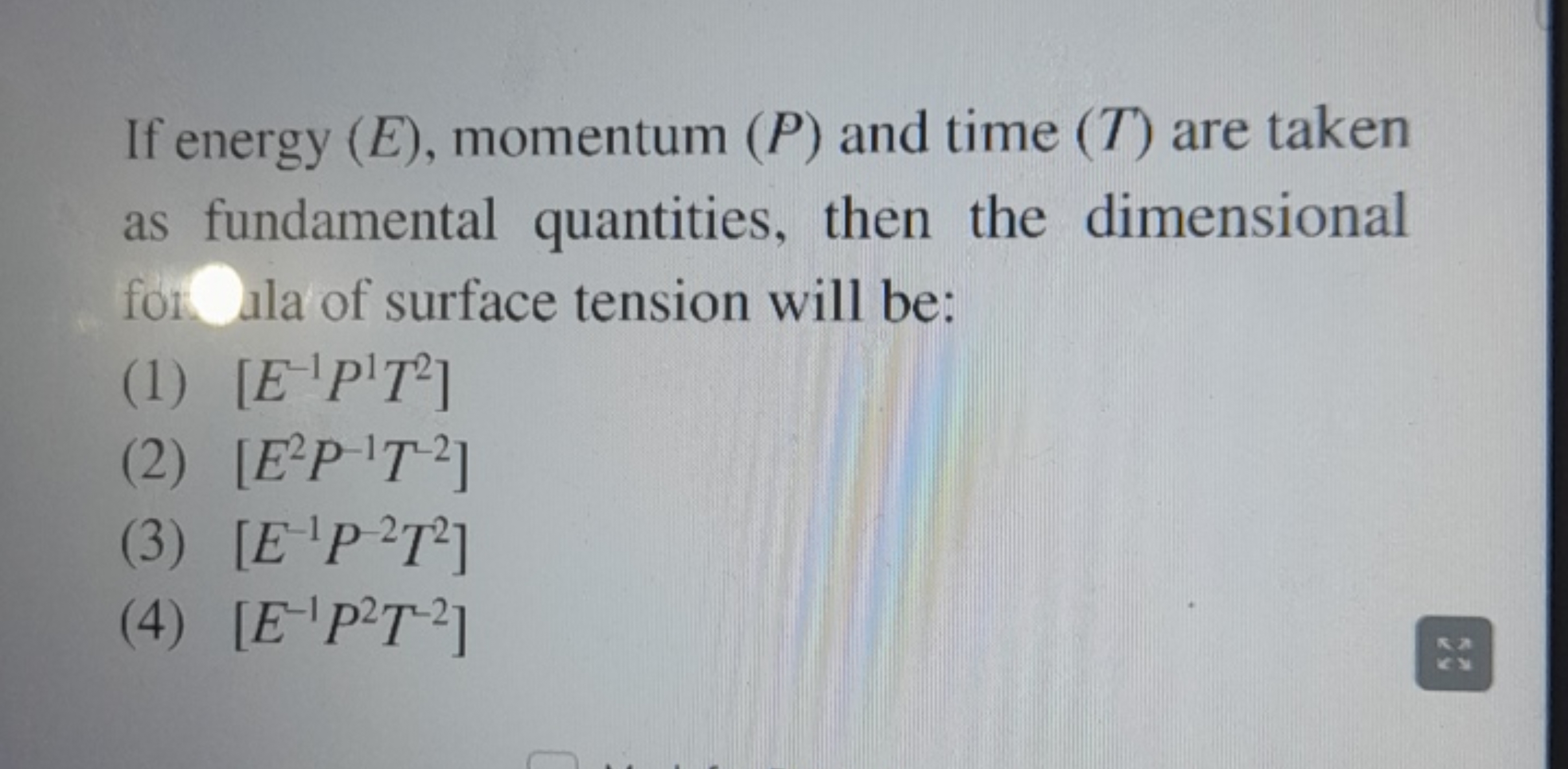 If energy (E), momentum (P) and time (T) are taken as fundamental quan