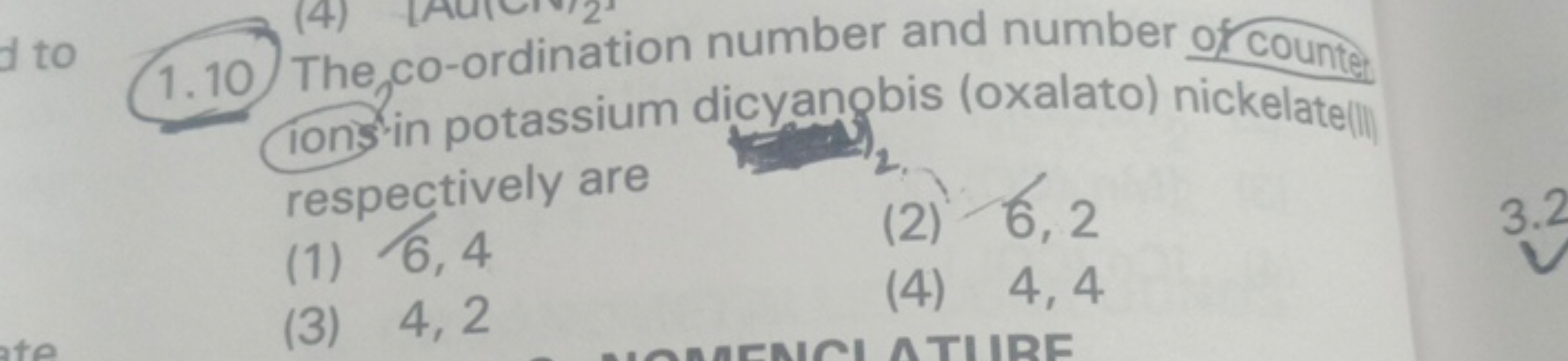 1.10 The co-ordination number and number of countert (ons in potassium