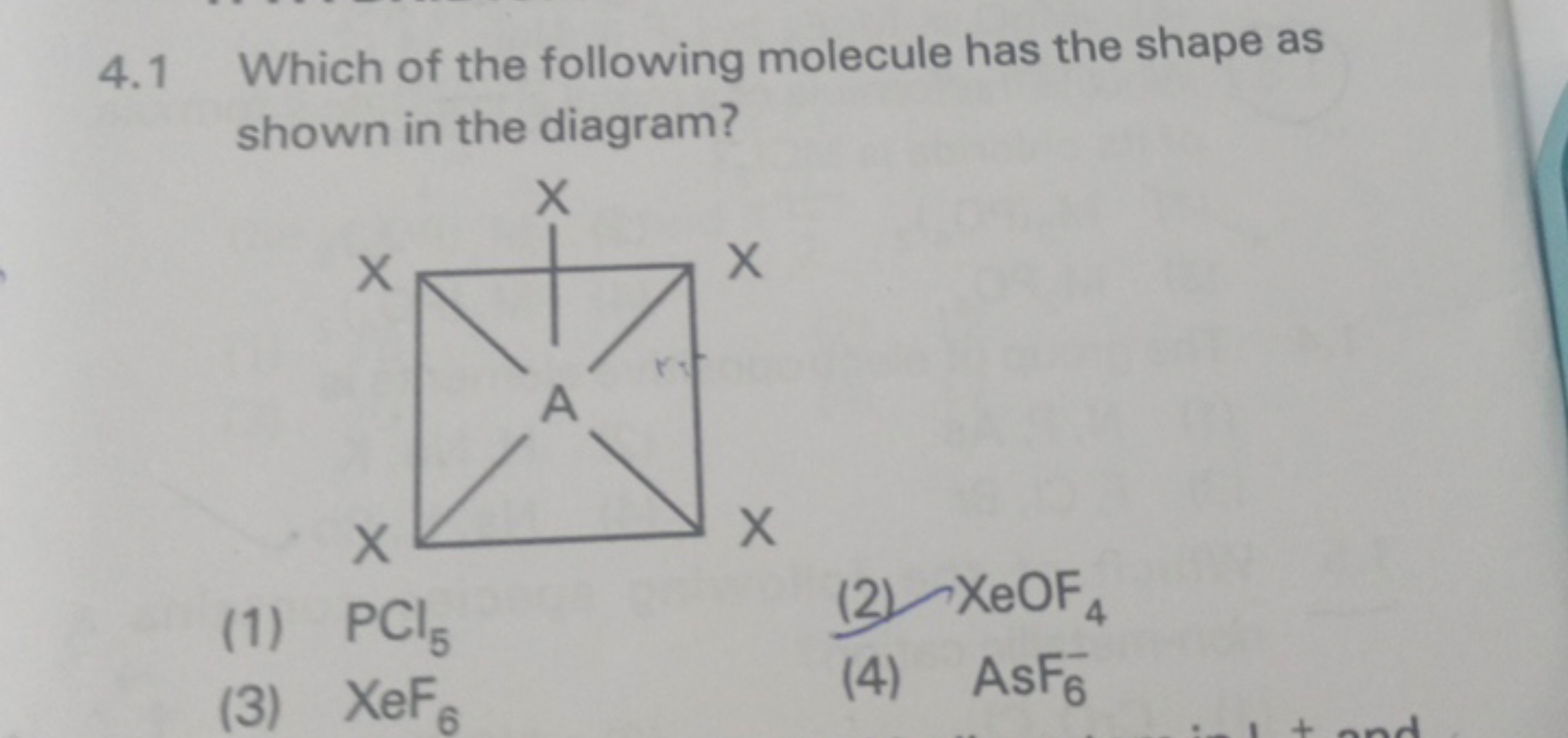 4.1 Which of the following molecule has the shape as shown in the diag