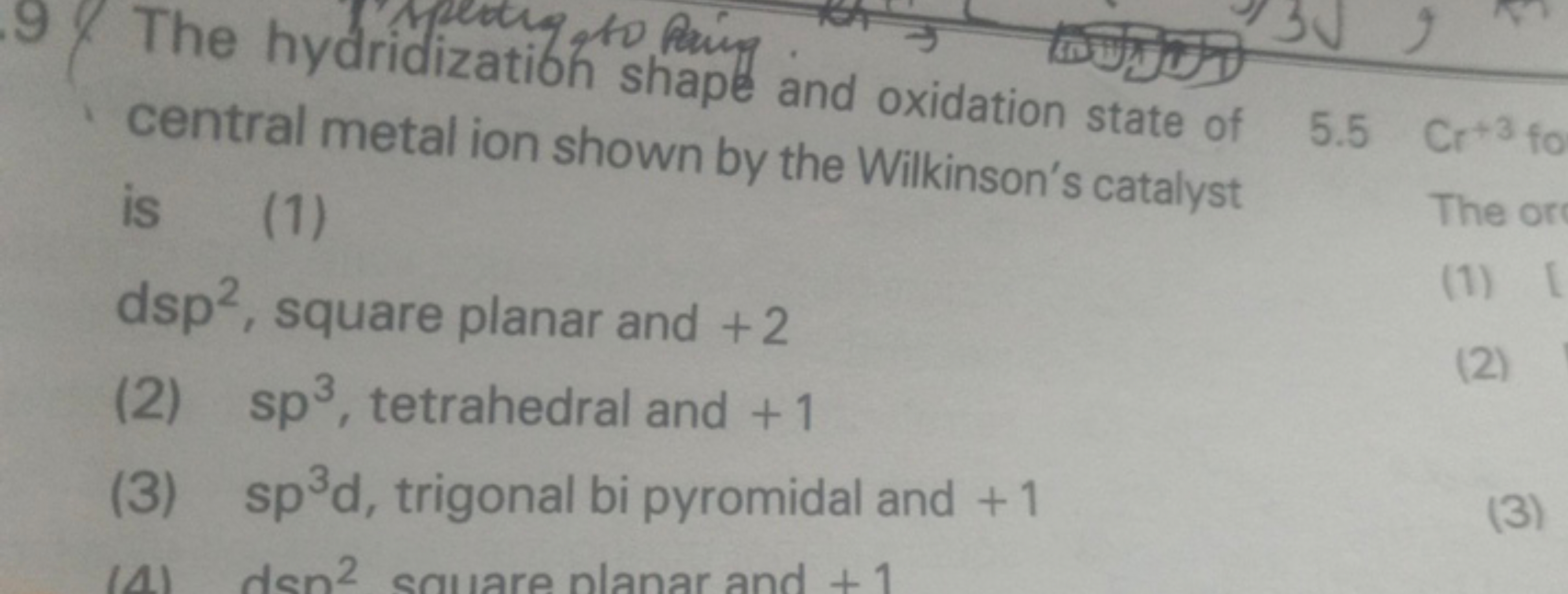 The hydridizatioh shape and oxidation state of central metal ion shown