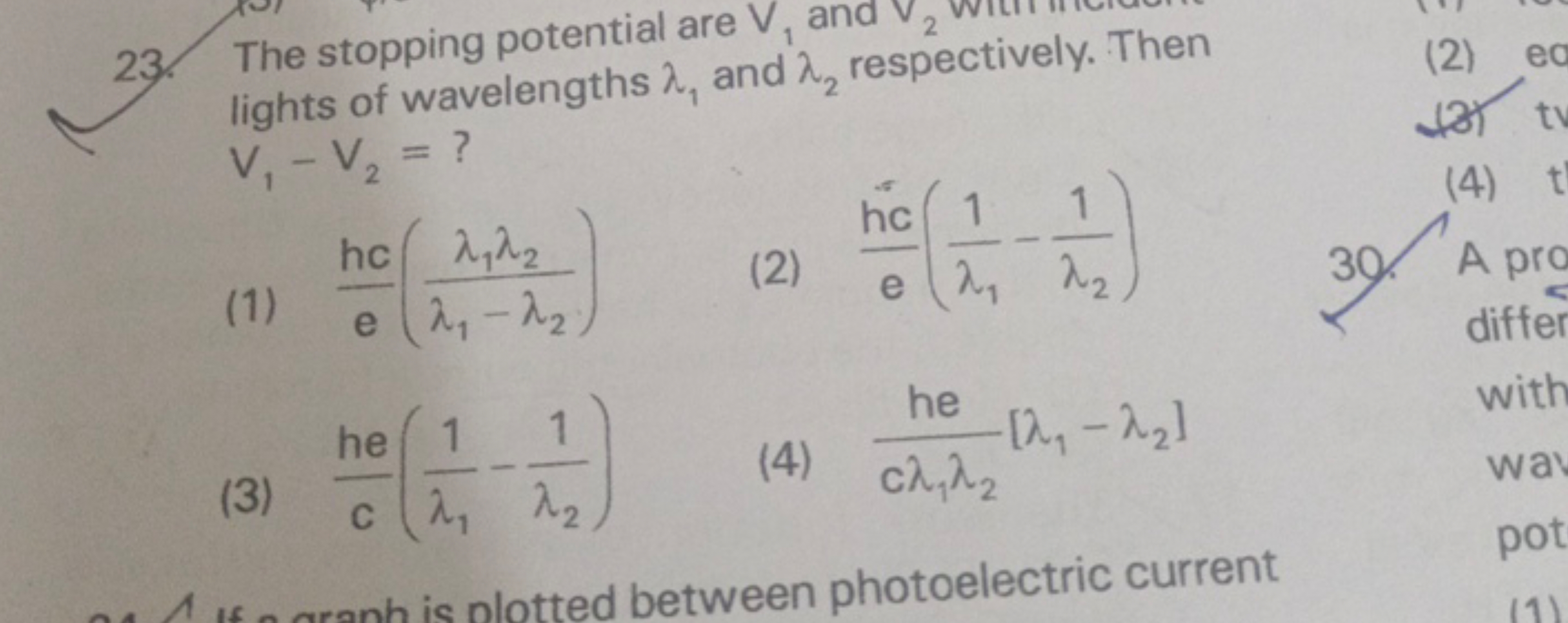 23. The stopping potential are V1​ and V lights of wavelengths λ1​ and