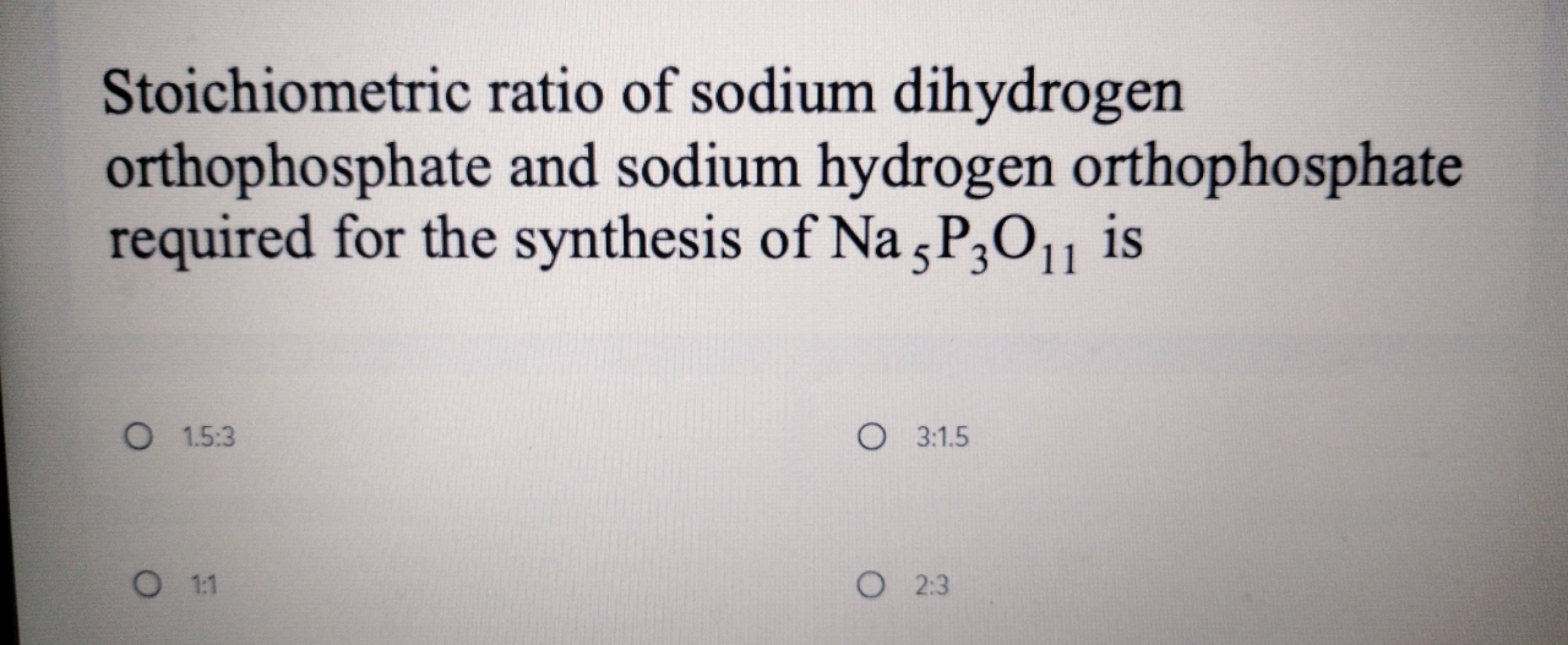 Stoichiometric ratio of sodium dihydrogen orthophosphate and sodium hy