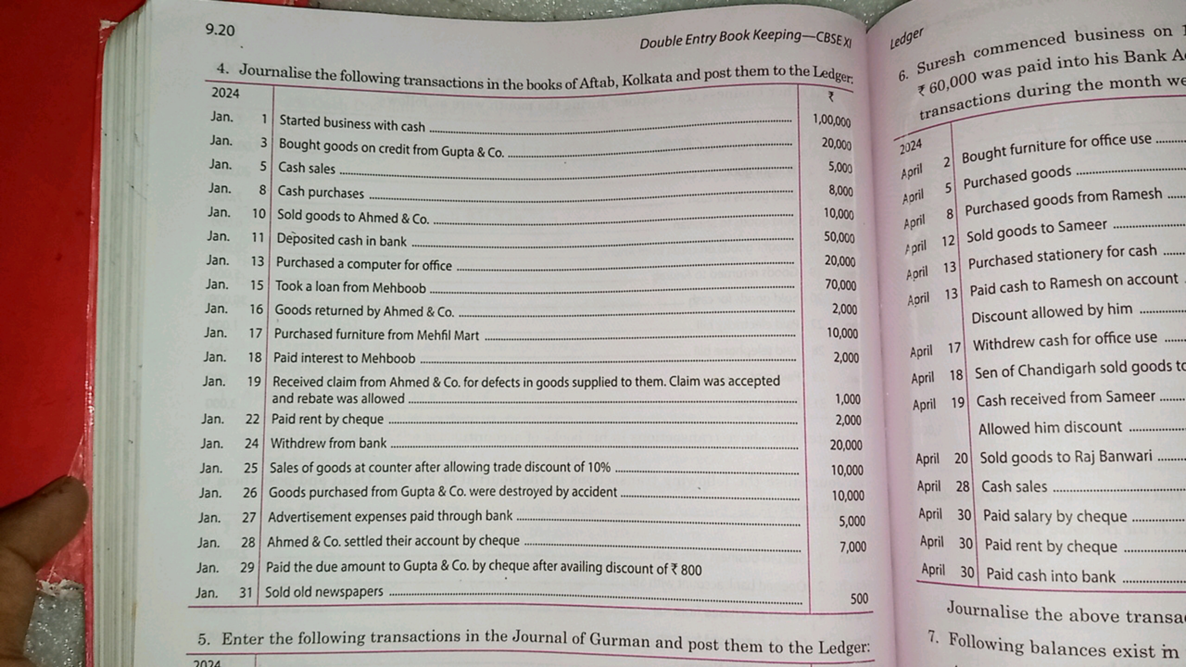 9.20
Double Entry Book Keeping-CBSE XI
4. Journalise the following tra