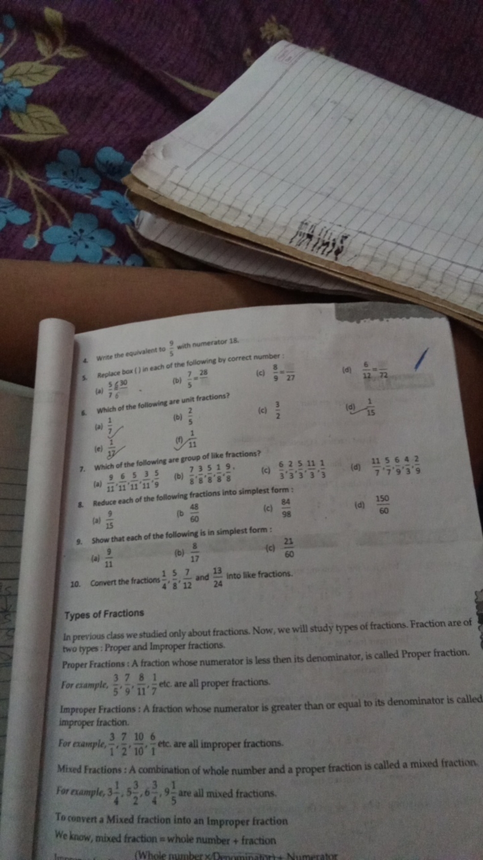 4. Write the equivalent to 59​ with numerator 18 .
5. Replace box () i