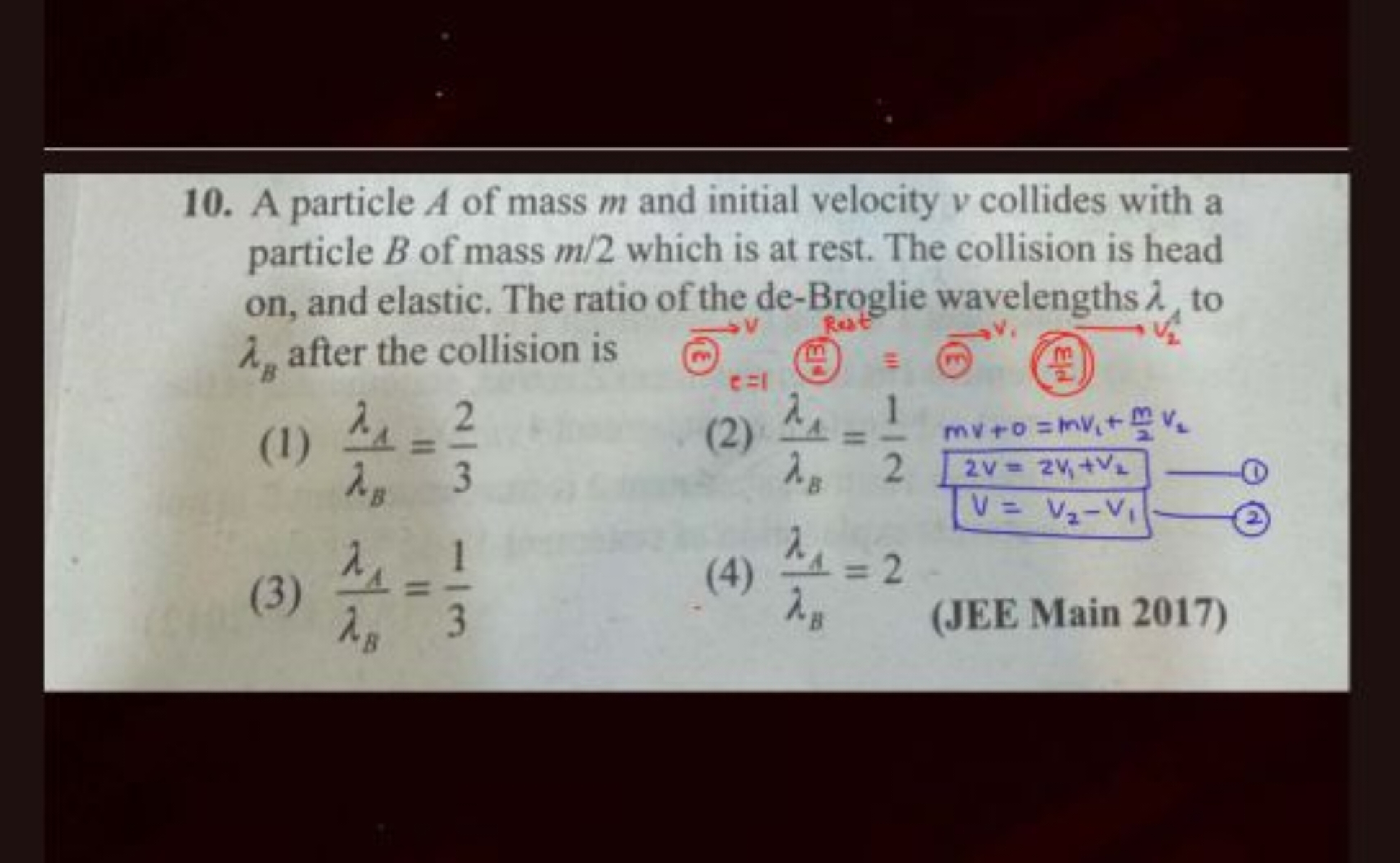 10. A particle A of mass m and initial velocity v collides with a part