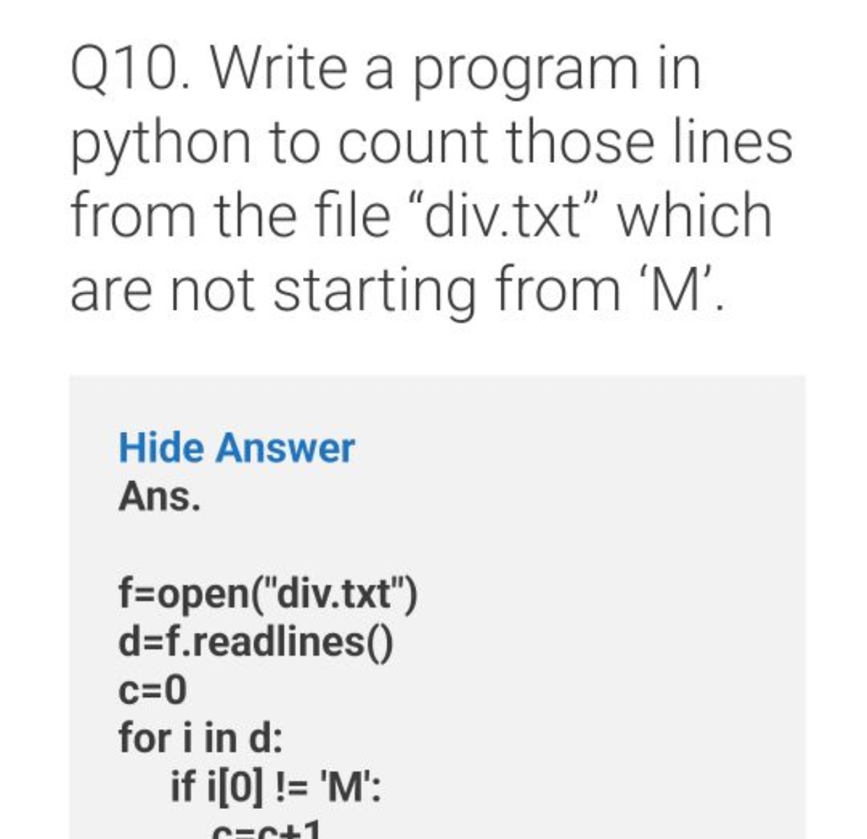 Q10. Write a program in python to count those lines from the file "div