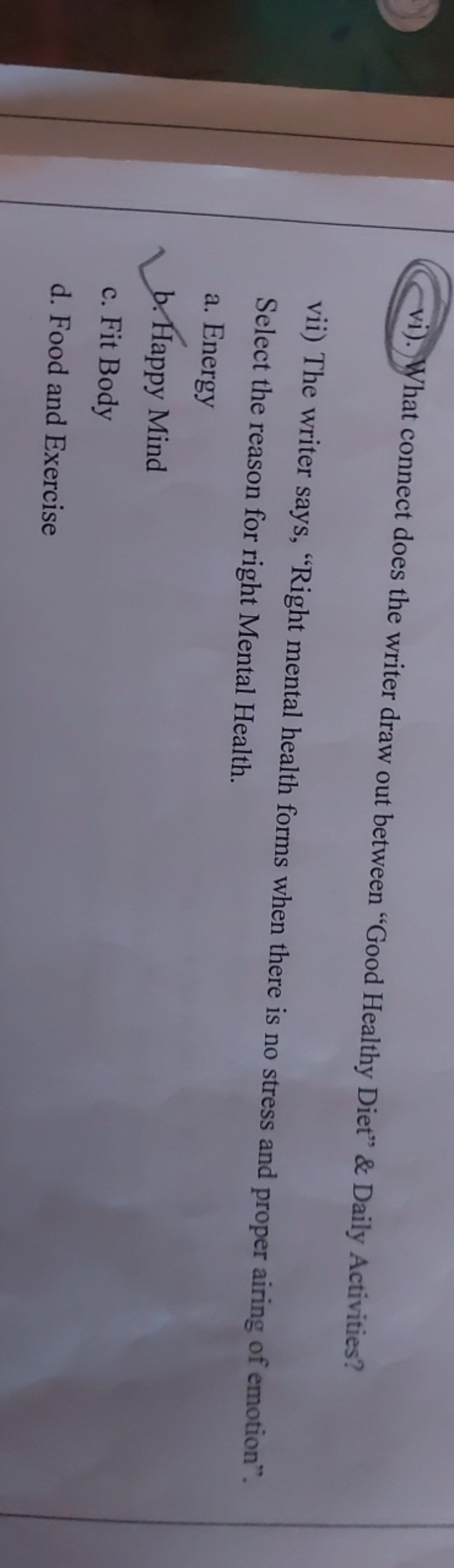 vi). What connect does the writer draw out between "Good Healthy Diet"