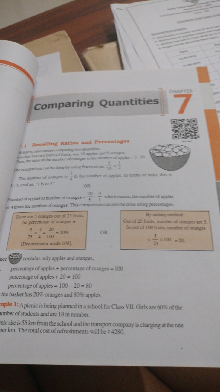 Comparing Quantities
7. 1 Recalling Ratios and Percentages
te know: ra