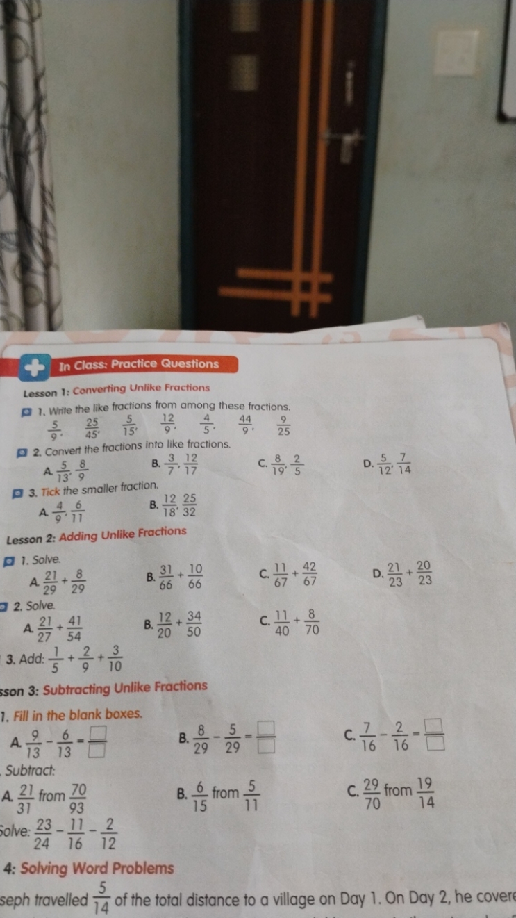 In Class: Practice Questions
Lesson 1: Converting Unlike Fractions
1. 