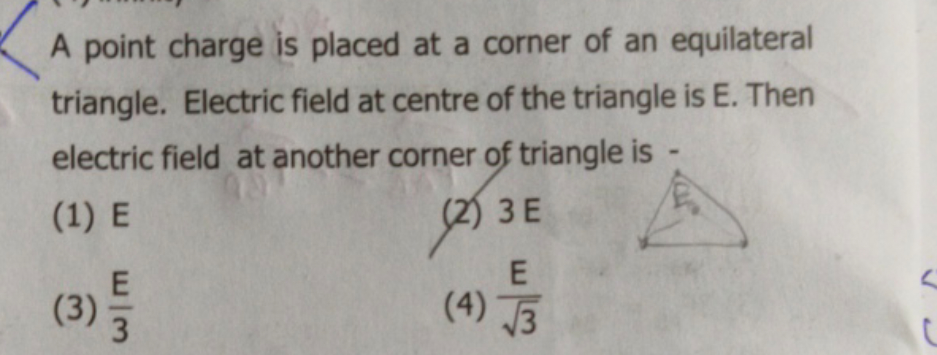 A point charge is placed at a corner of an equilateral triangle. Elect