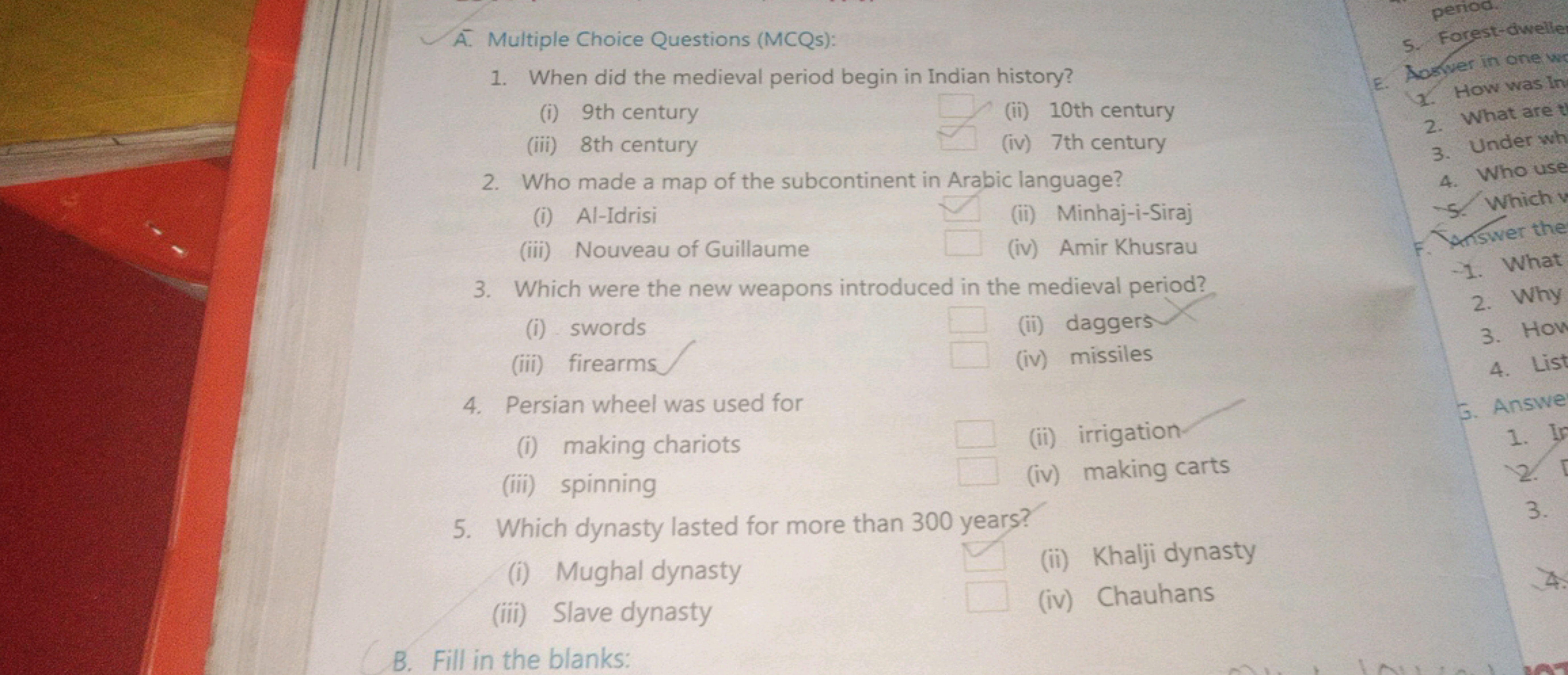 A. Multiple Choice Questions (MCQs):
1. When did the medieval period b