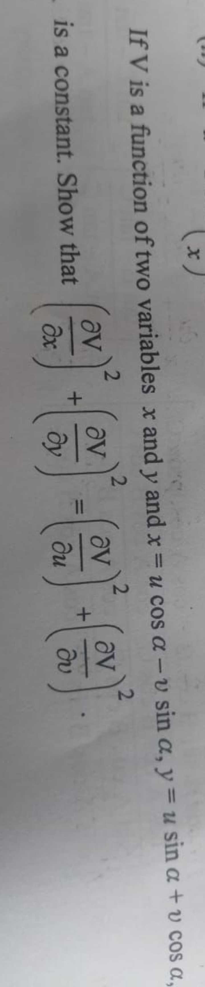 If V is a function of two variables x and y and x=ucosα−vsinα,y=usinα+