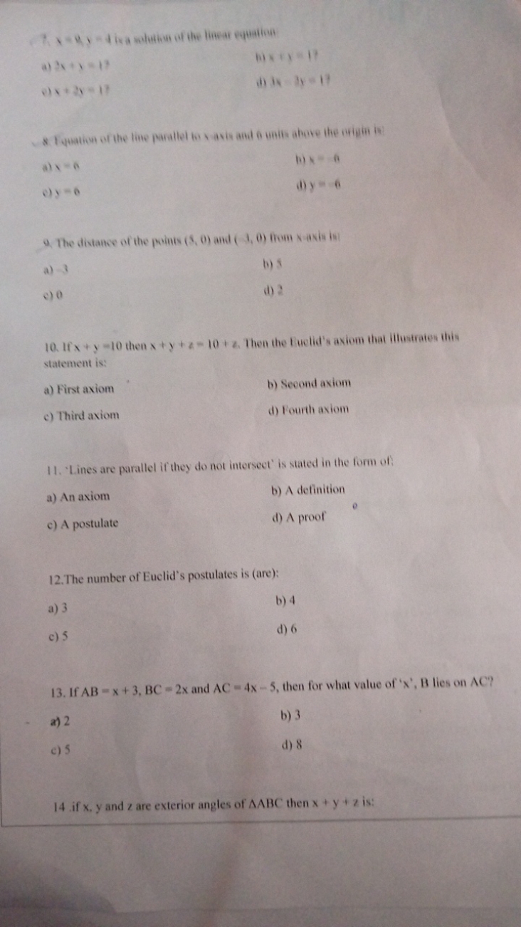 7. x=4y=4 ira molutinum of the lineat equation
a) 3,11=13
(i) x+1+11
(