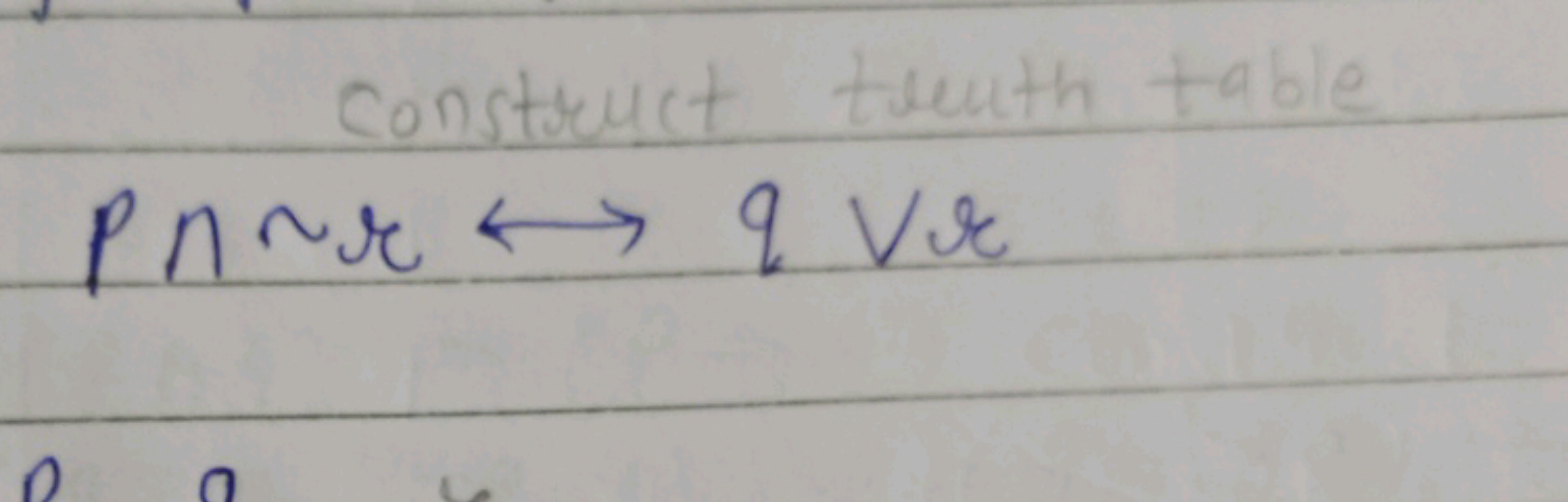 Construct truth table
Pn∼r⟷q∨r