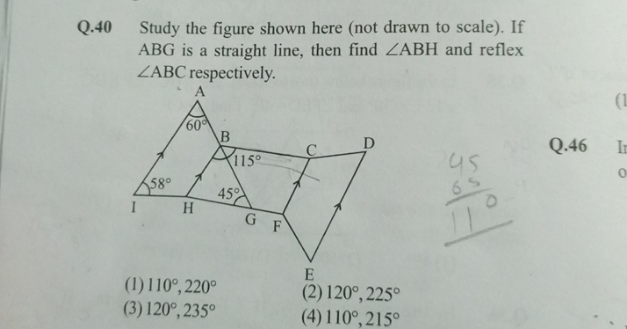 Q. 40 Study the figure shown here (not drawn to scale). If ABG is a st