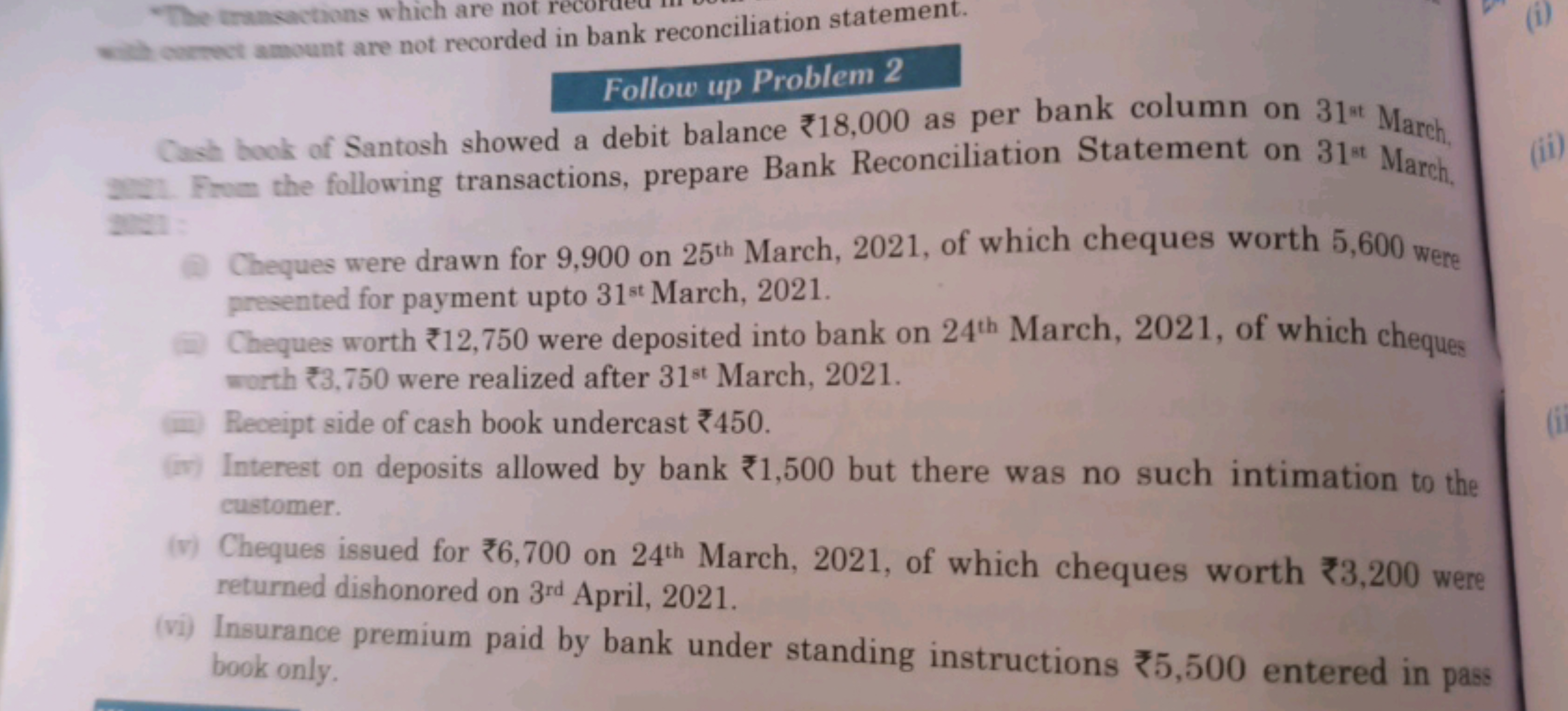 (i)
Follow up Problem 2
Cast book of Santosh showed a debit balance ₹1