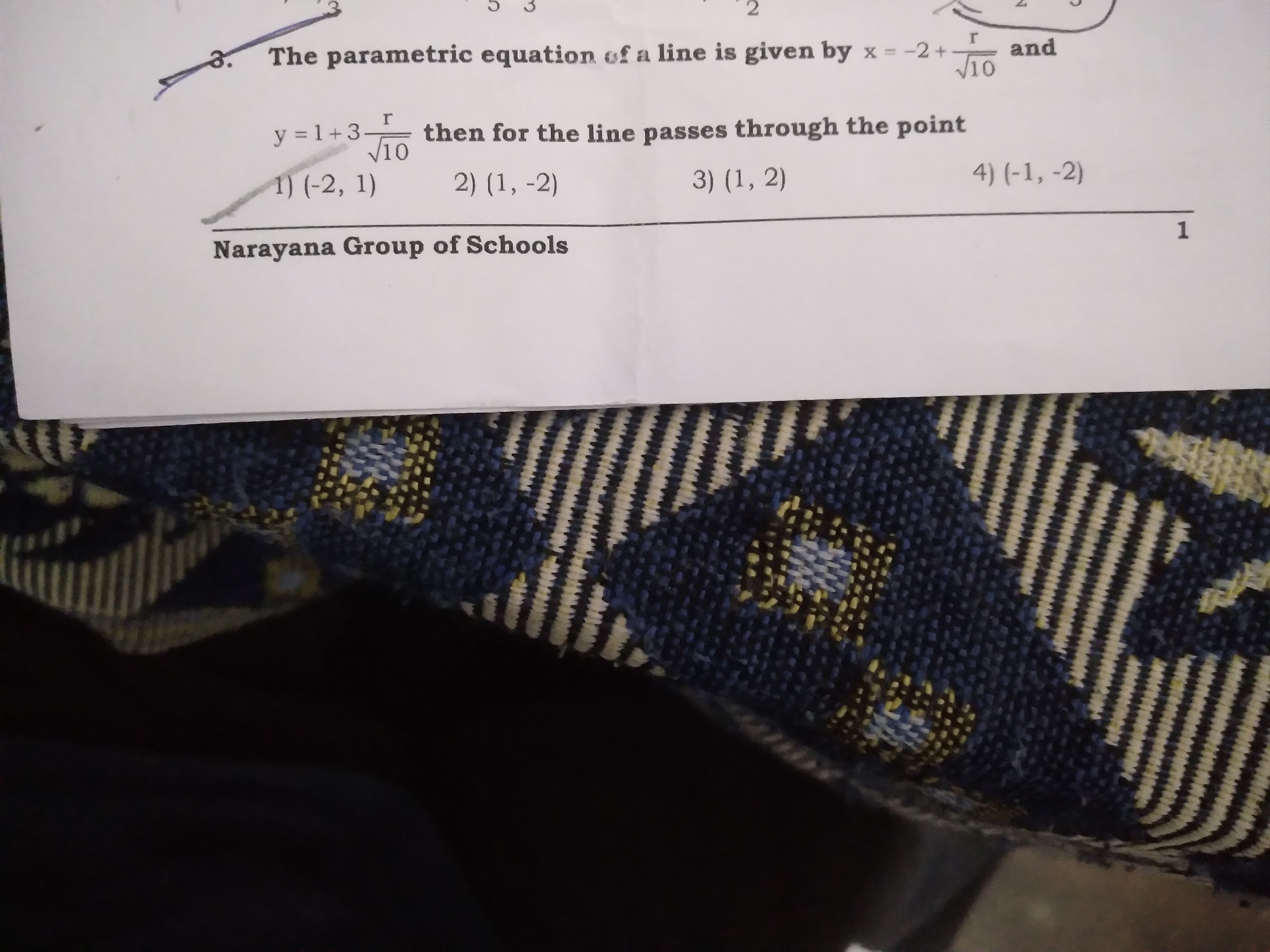 2
3. The parametric equation of a line is given by x = -2+ 1 and
y = 1