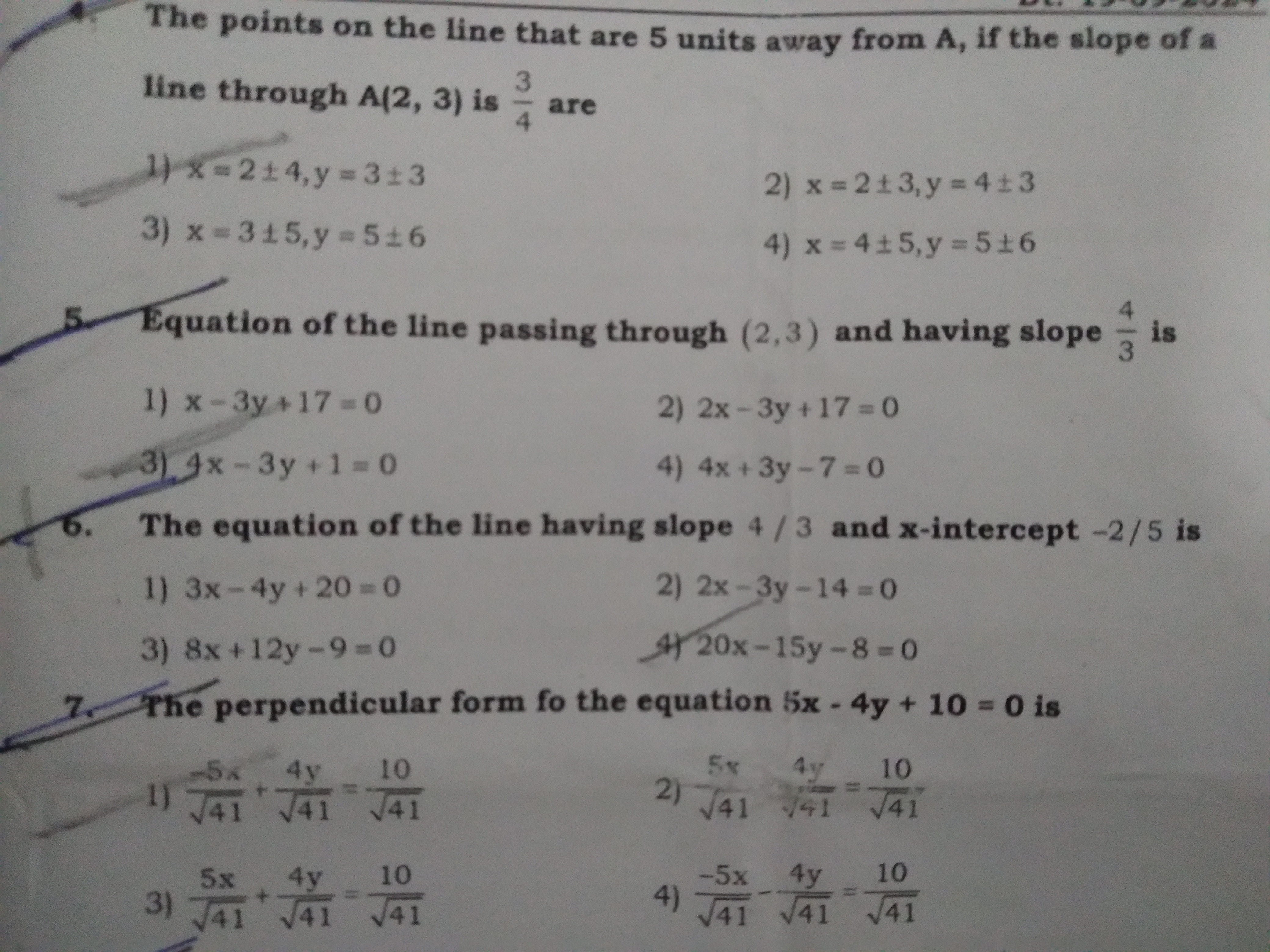 The points on the line that are 5 units away from A, if the slope of a