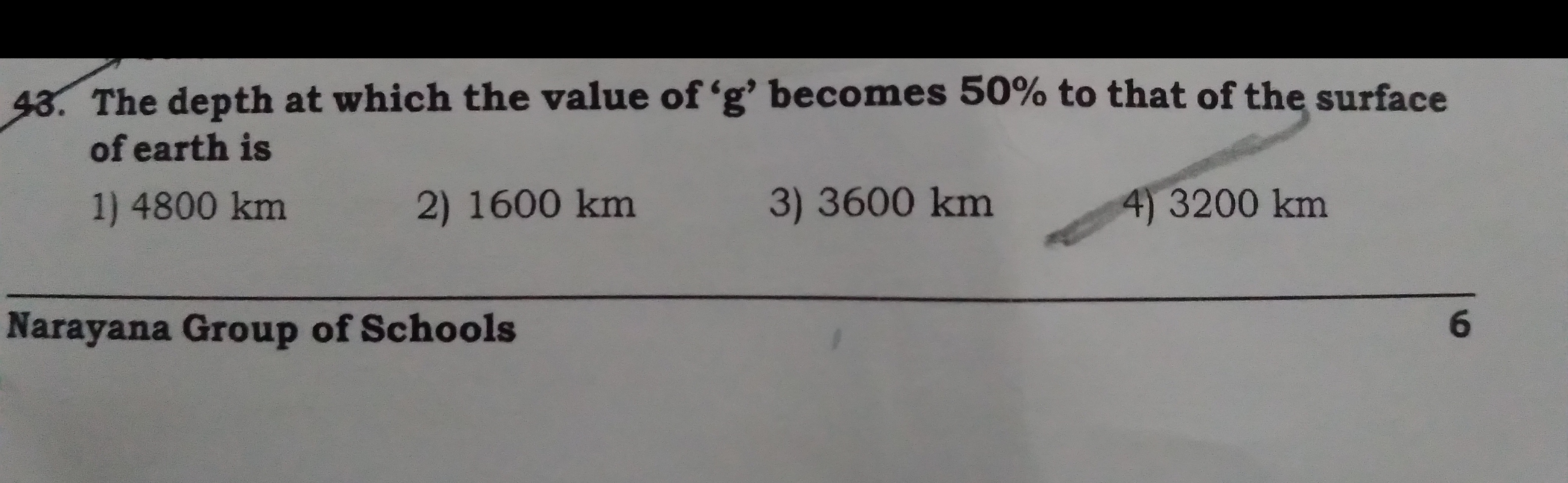 43. The depth at which the value of ' g ' becomes 50% to that of the s