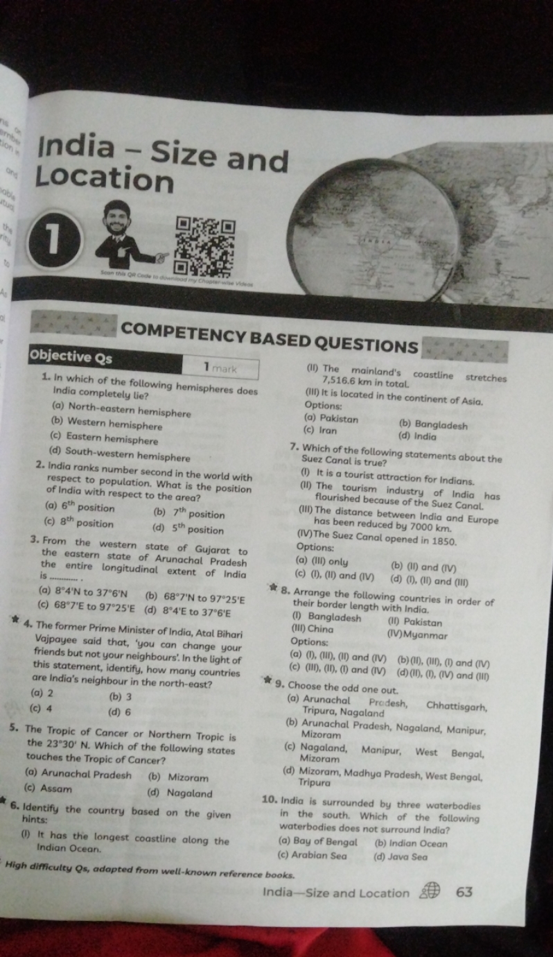 India - Size and Location
1

COMPETENCY BASED QUESTIONS
Objective Qs
1