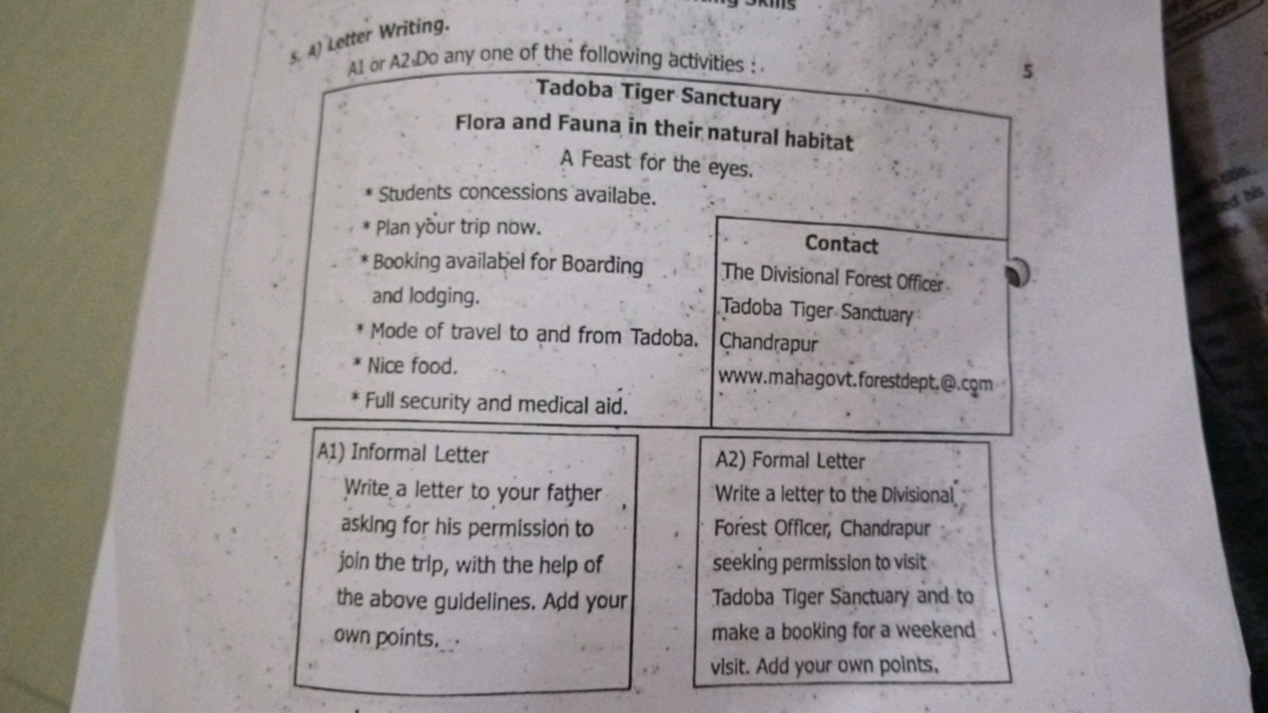 5. 4) Letter Writing.
A1 or A2 Do any one of the following activities: