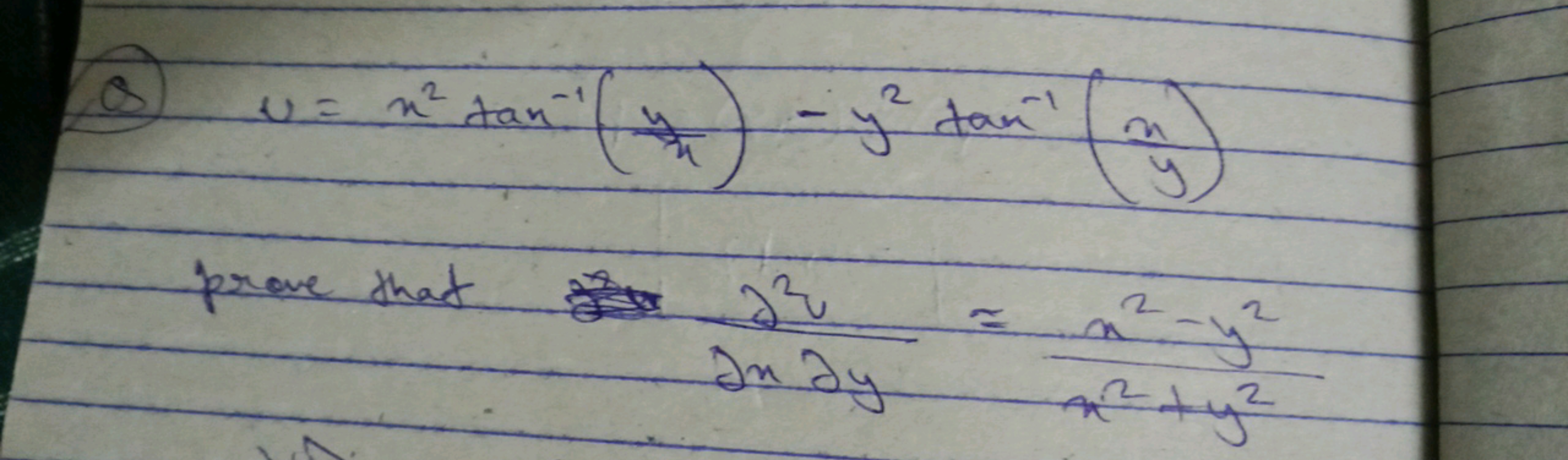 ( v=x2tan−1(xy​)−y2tan−1(yx​)
prove that ∂x∂y∂2y​=x2+y2x2−y2​