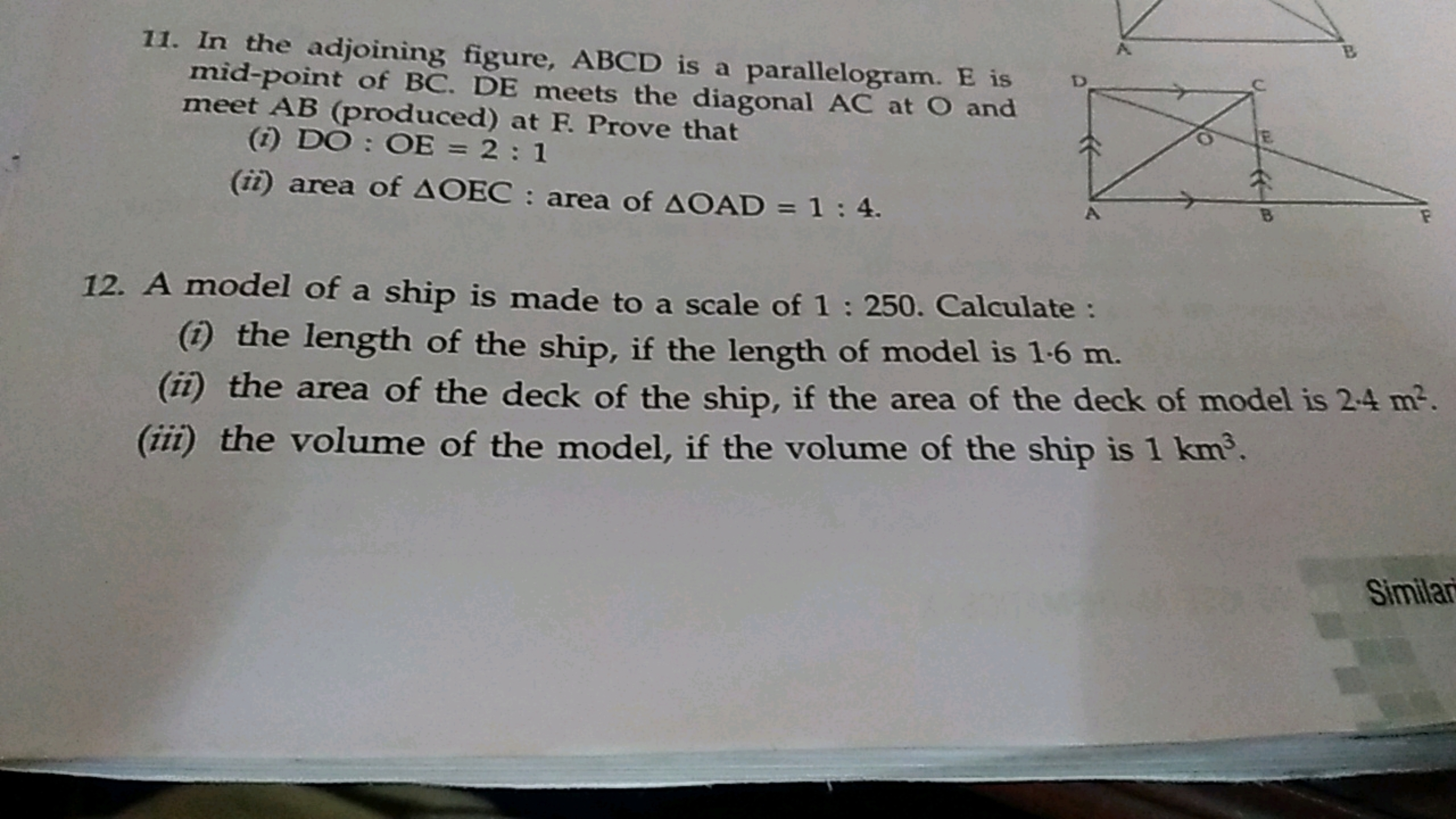 11. In the adjoining figure, ABCD is a parallelogram. E is
mid-point o