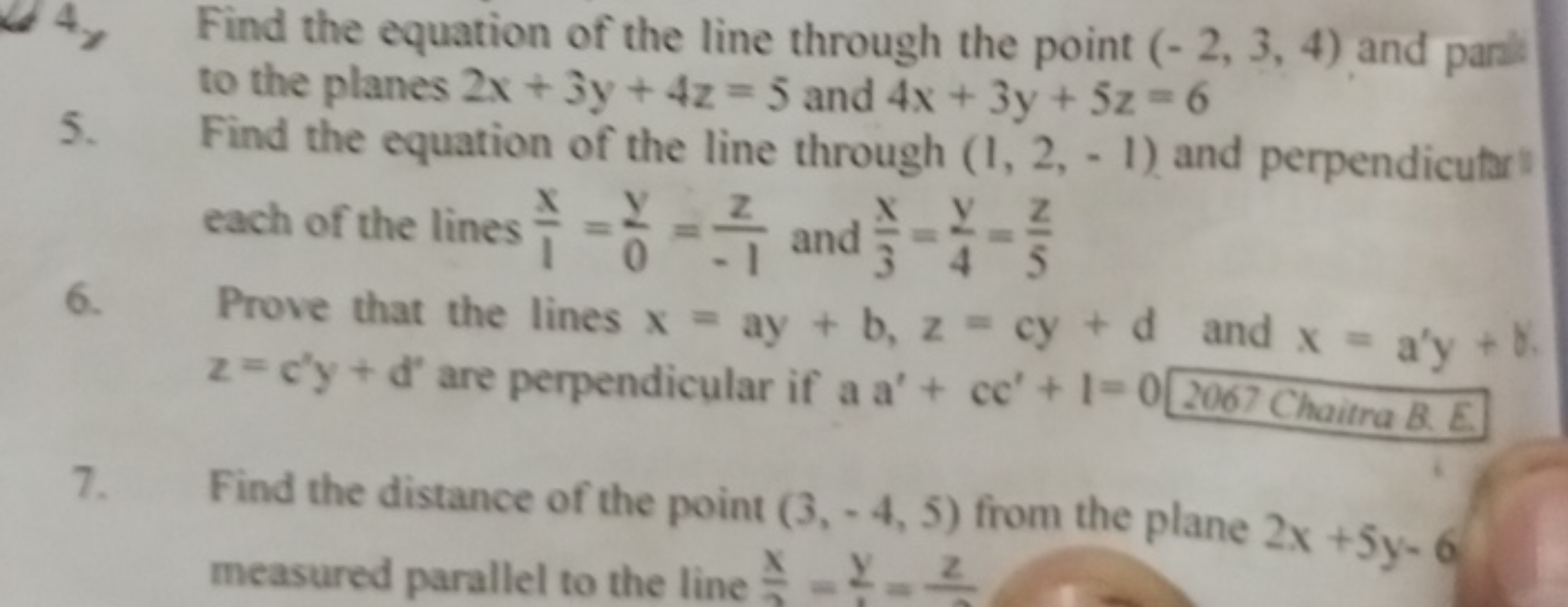 Find the equation of the line through the point (−2,3,4) and pant) to 