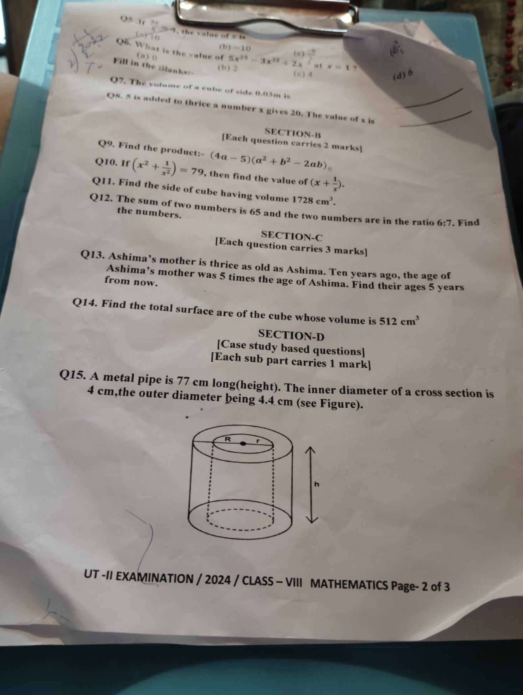 Os, It 2,4 , the value or x is
Q6. 14/6
(b) - 10
(a) t

Fill in the as