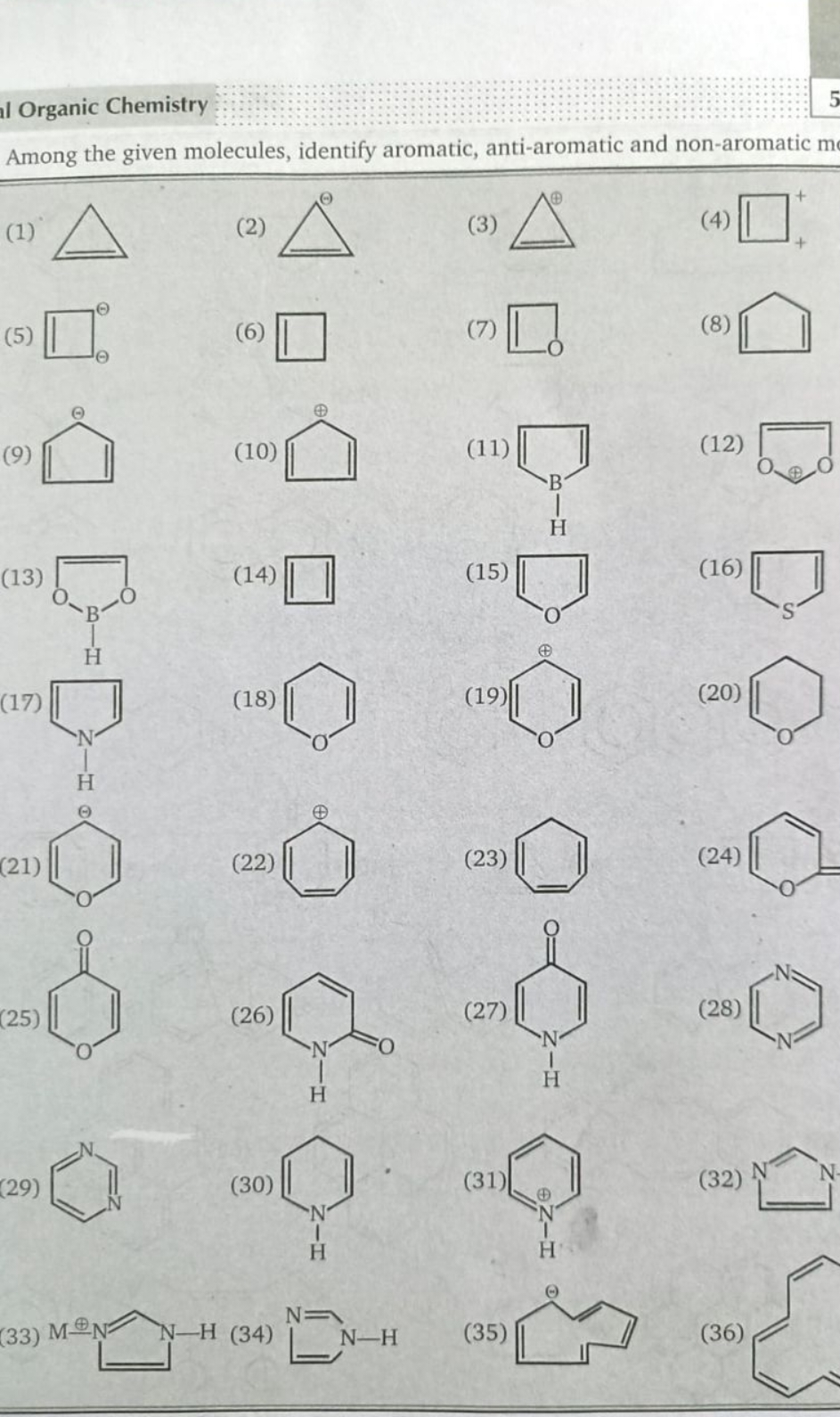 al Organic Chemistry
Among the given molecules, identify aromatic, ant