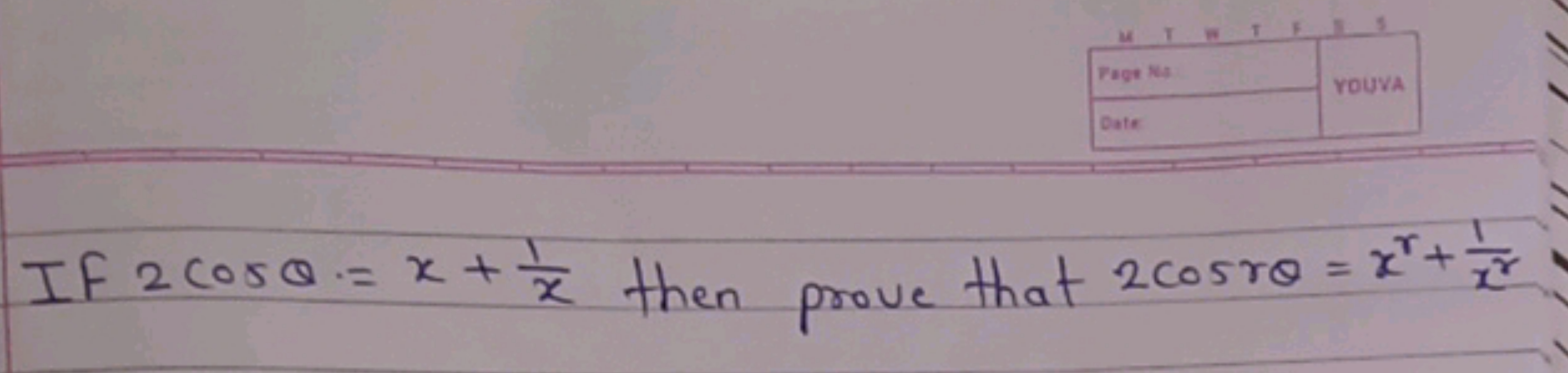 If 2cosθ=x+x1​ then prove that 2cosrθ=xr+xr1​