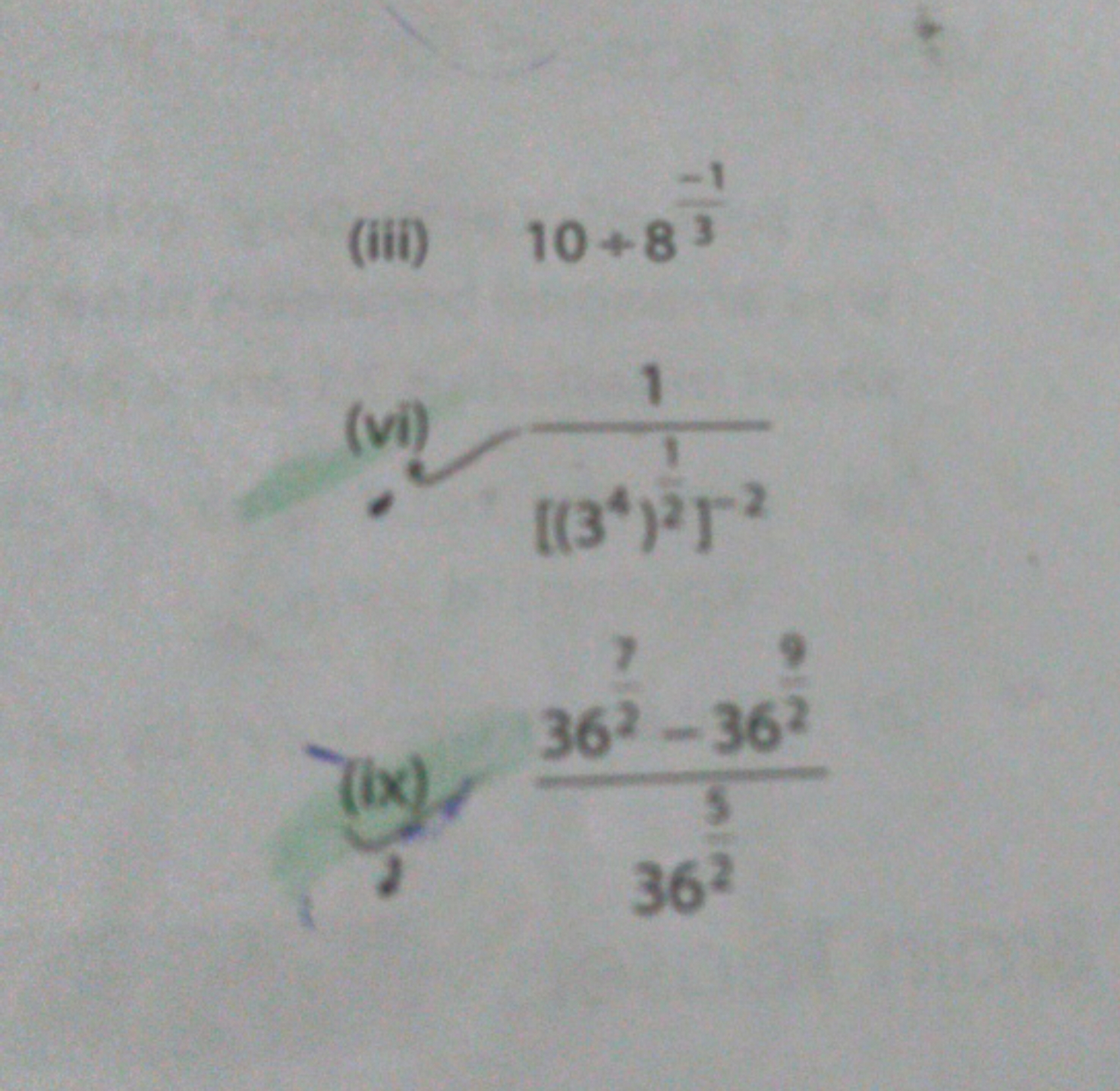 (iii) 10+83−1​
(vi) [(34)21​]−21​
(ix)−3625​3627​−3627​​