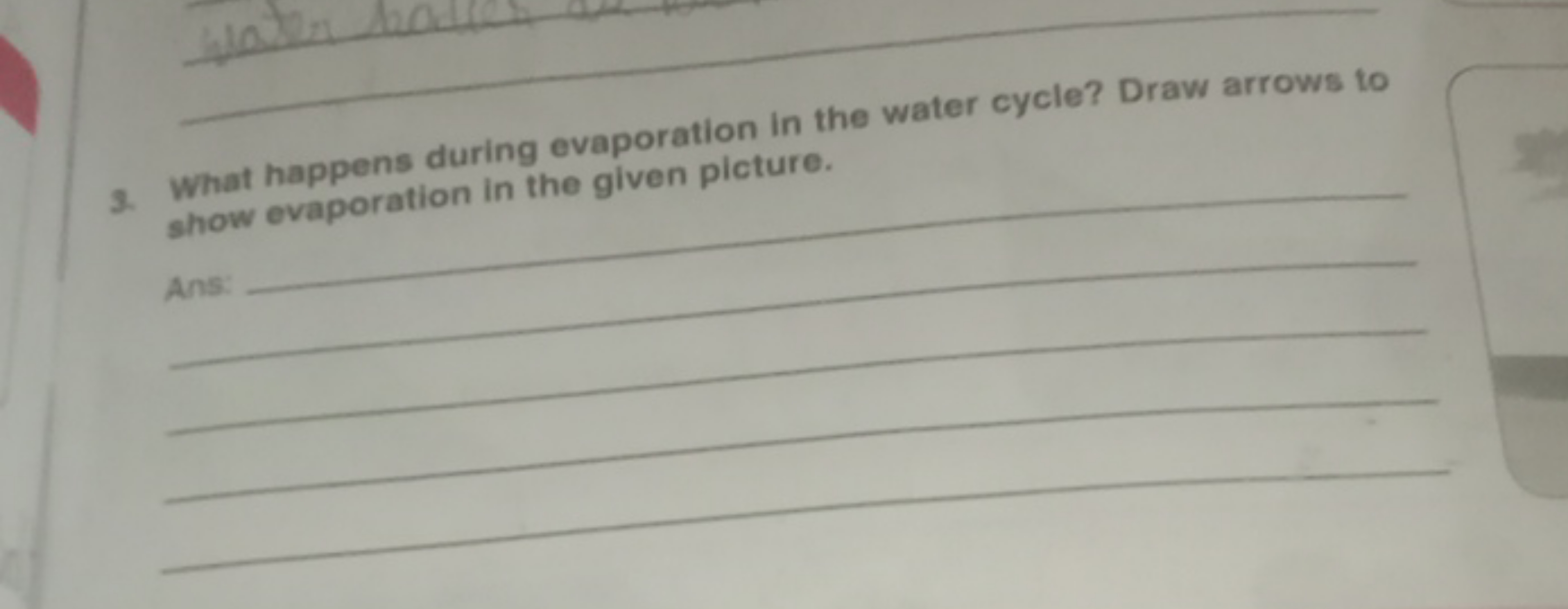 3. What happens during evaporation in the water cycle? Draw arrows to 