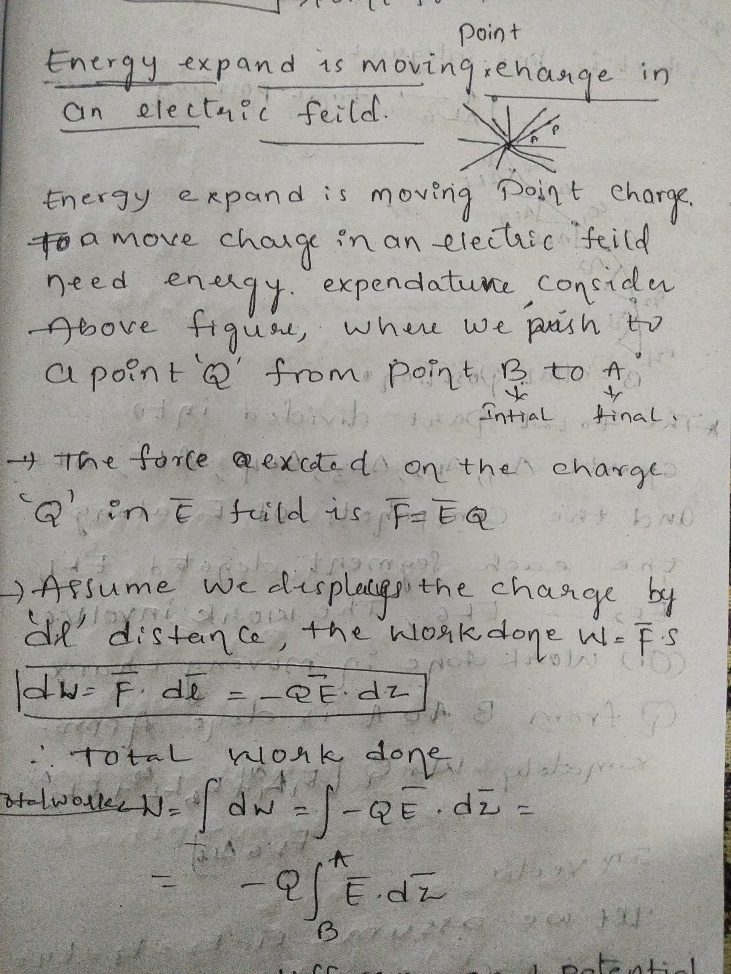 Point
Energy expand is moving charge
an electric feild.
A
in
Energy ex