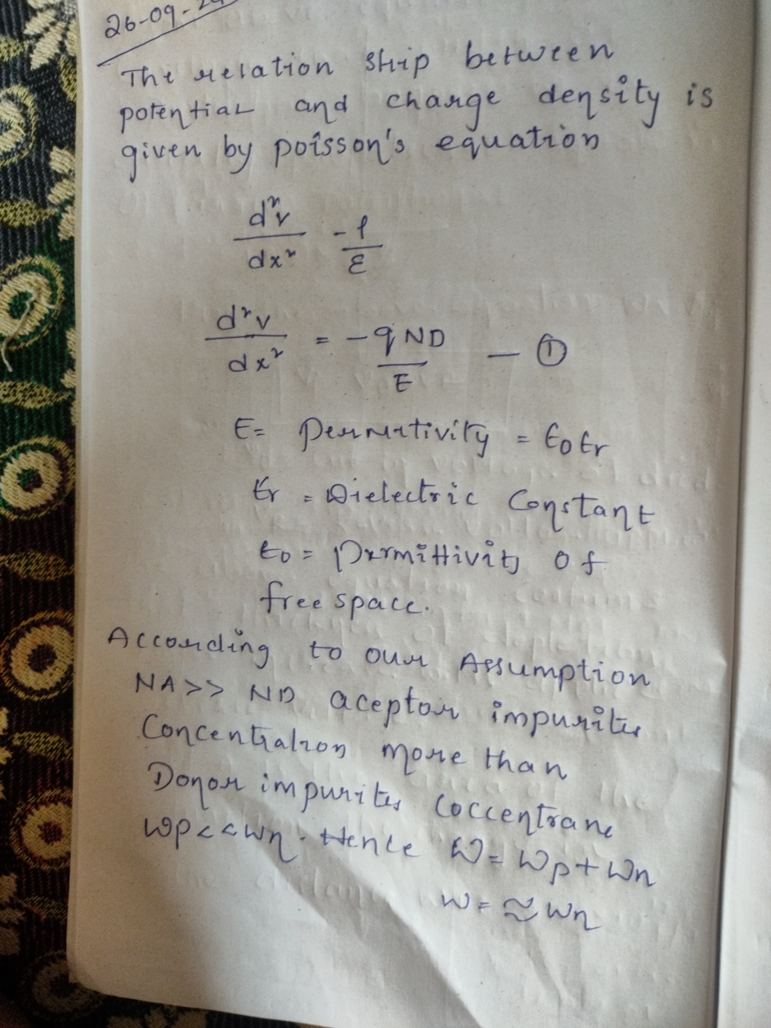 26-09
The relationship between
potential and charge density is
given b