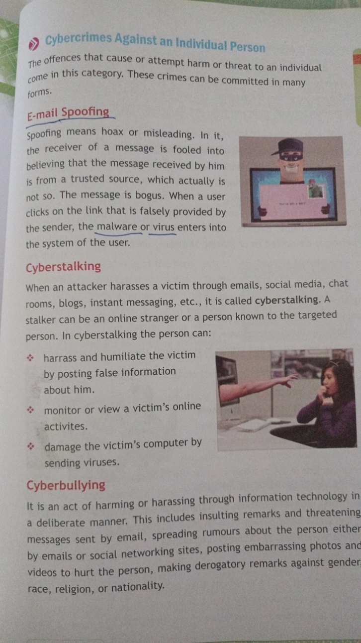 Cybercrimes Against an Individual Person
The offences that cause or at