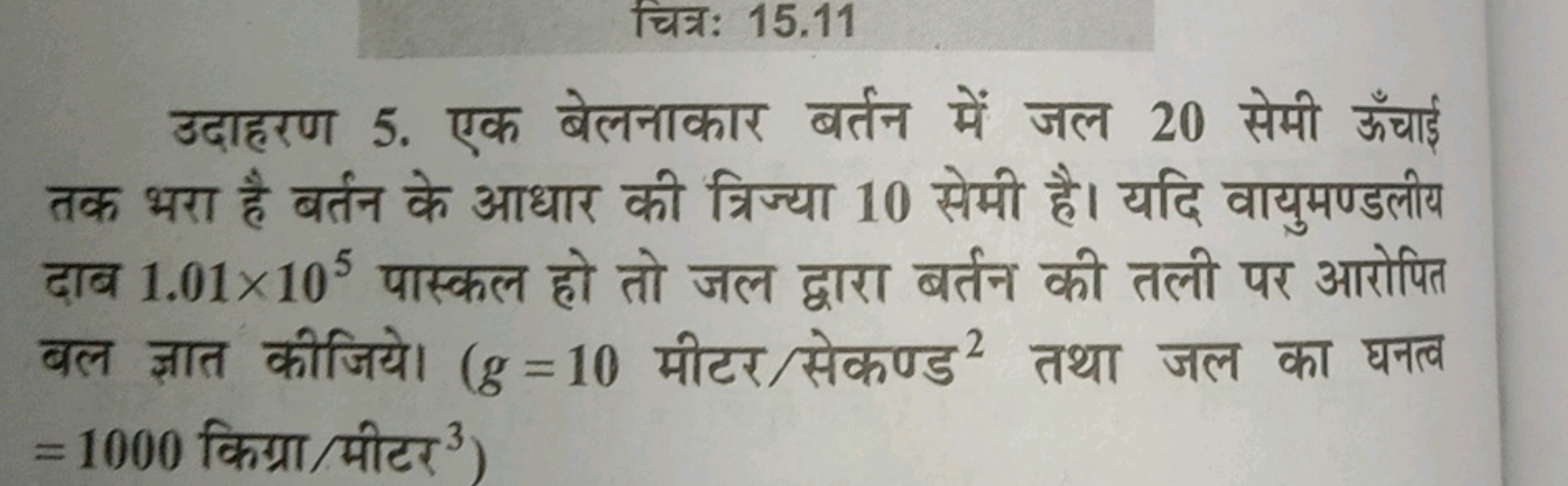 चित्र: 15.11
उदाहरण 5. एक बेलनाकार बर्तन में जल 20 सेमी ऊँचाई तक भरा ह