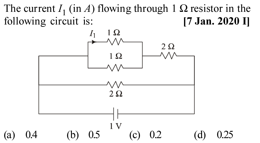 The current I1​ (in A ) flowing through 1Ω resistor in the following c