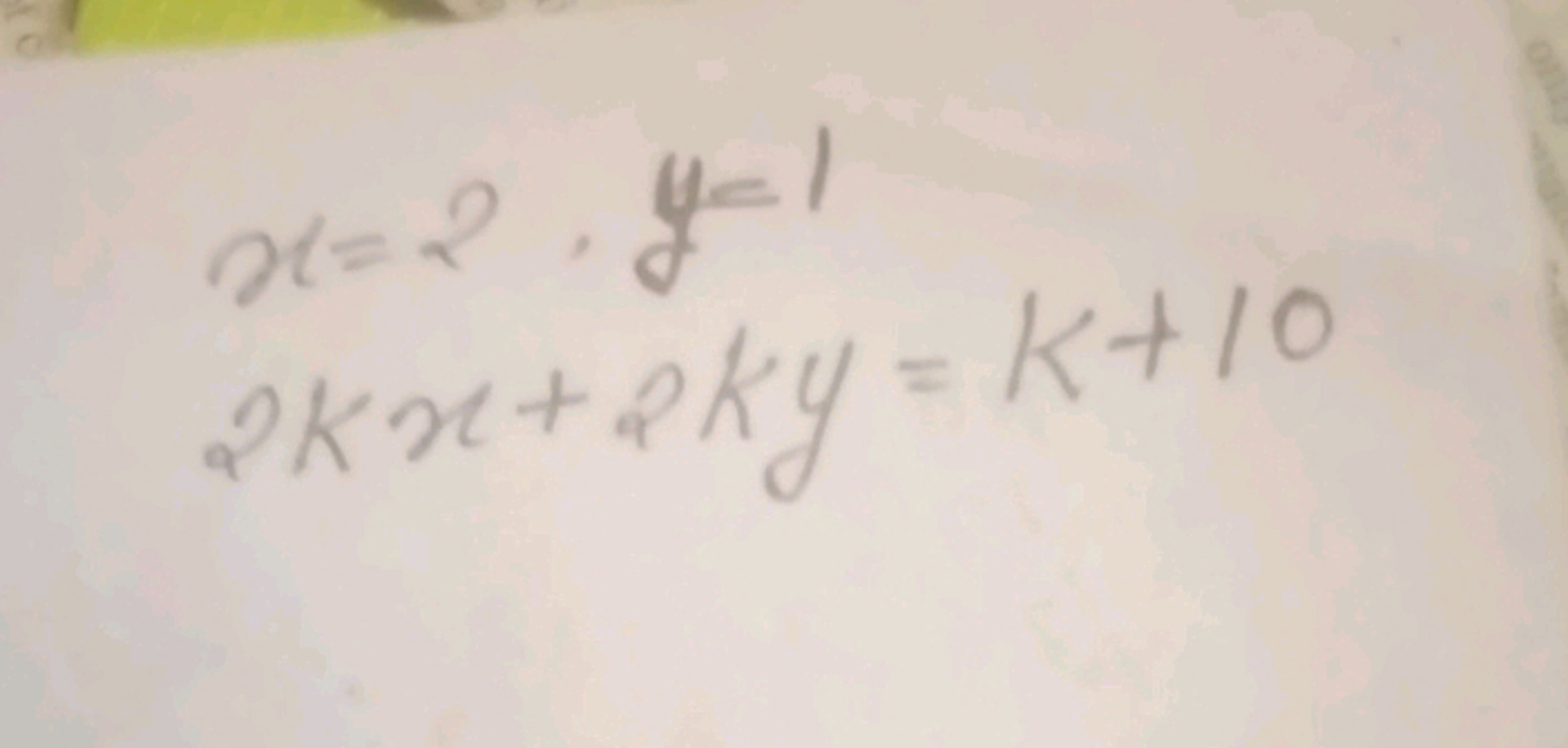 x=2,y=12kx+2ky=k+10​