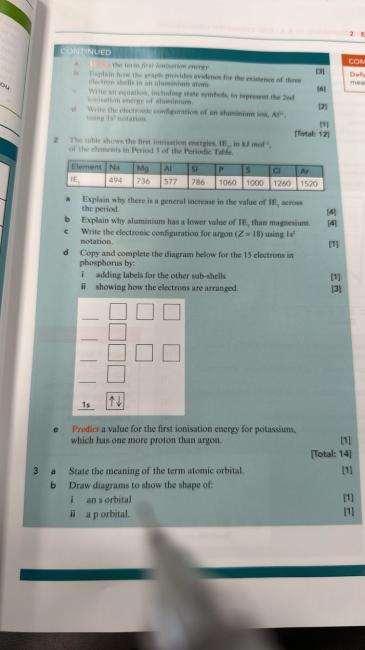 2

SONTINUED
a D stiwit the term first lonisarion energy.
b Explain ho