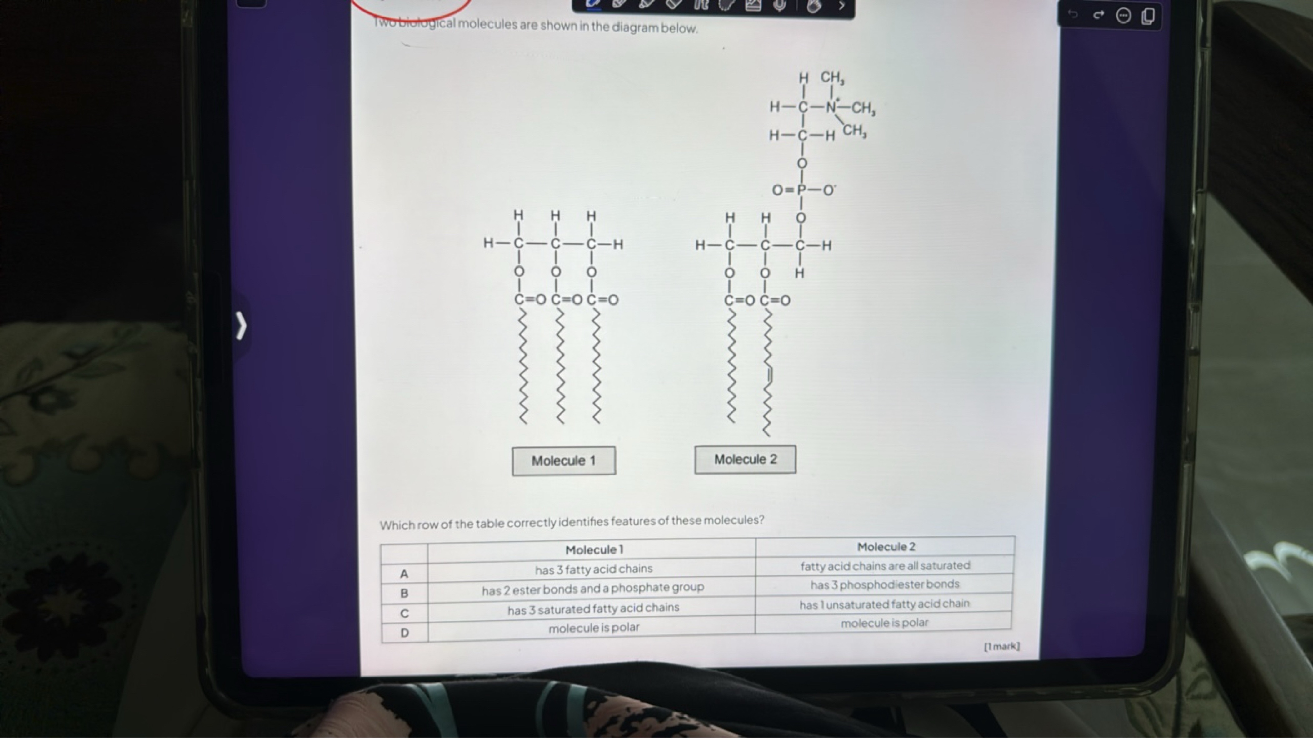 Twobillogical molecules are shown in the diagram below.
>
C[N+](C)(C)C