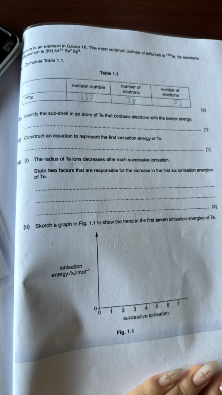  is [Kr]4 d105 s25p4.

Table 1.1
\begin{tabular} { | l | c | c | c | }