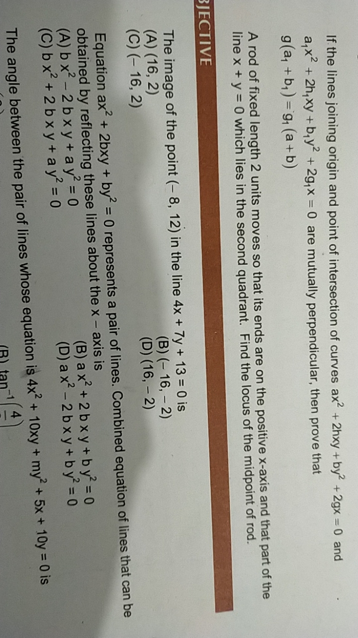 If the lines joining origin and point of intersection of curves ax2+2h