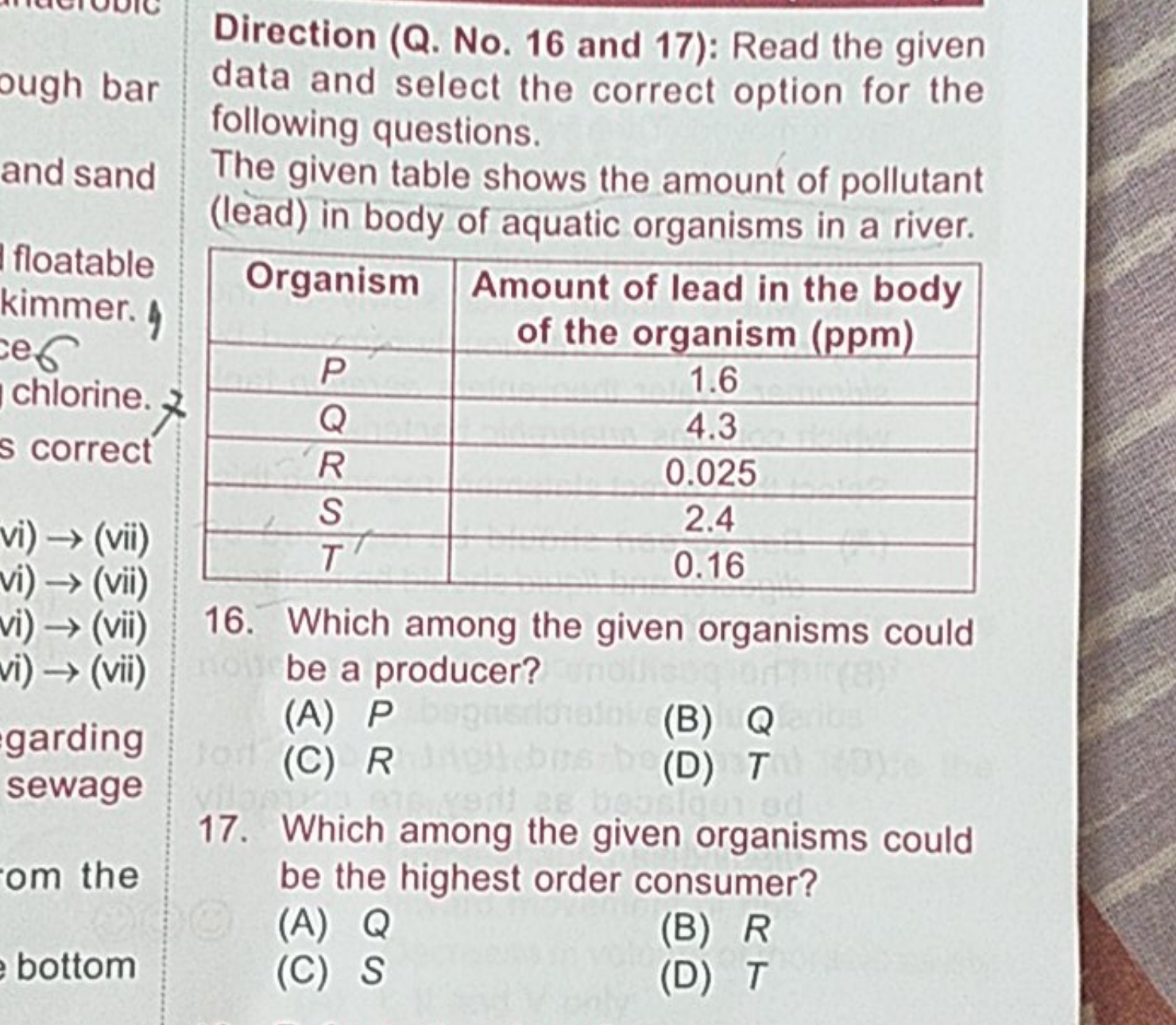 Direction (Q. No. 16 and 17): Read the given data and select the corre