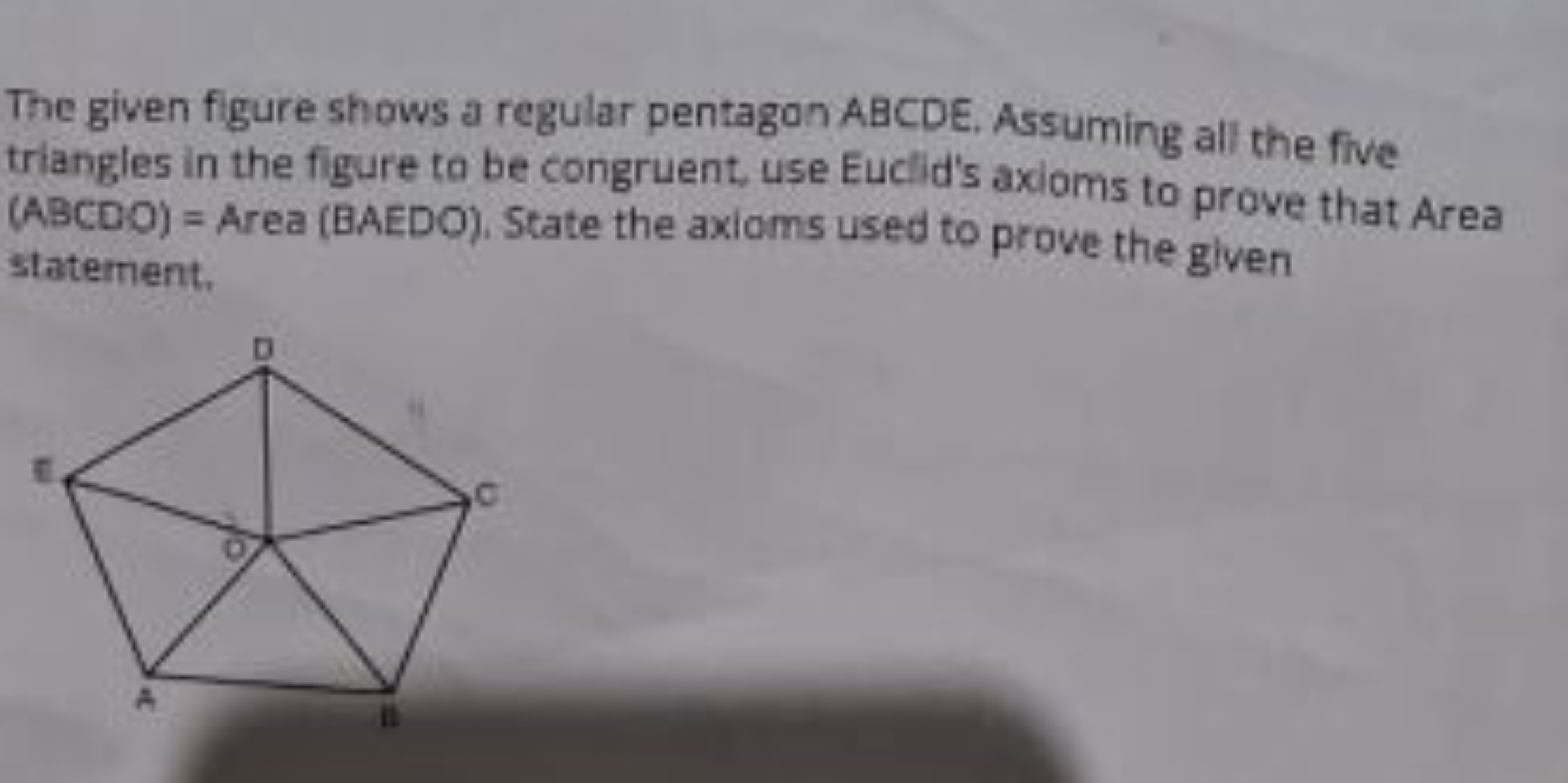 The given figure shows a regular pentagon ABCDE. Assuming all the five