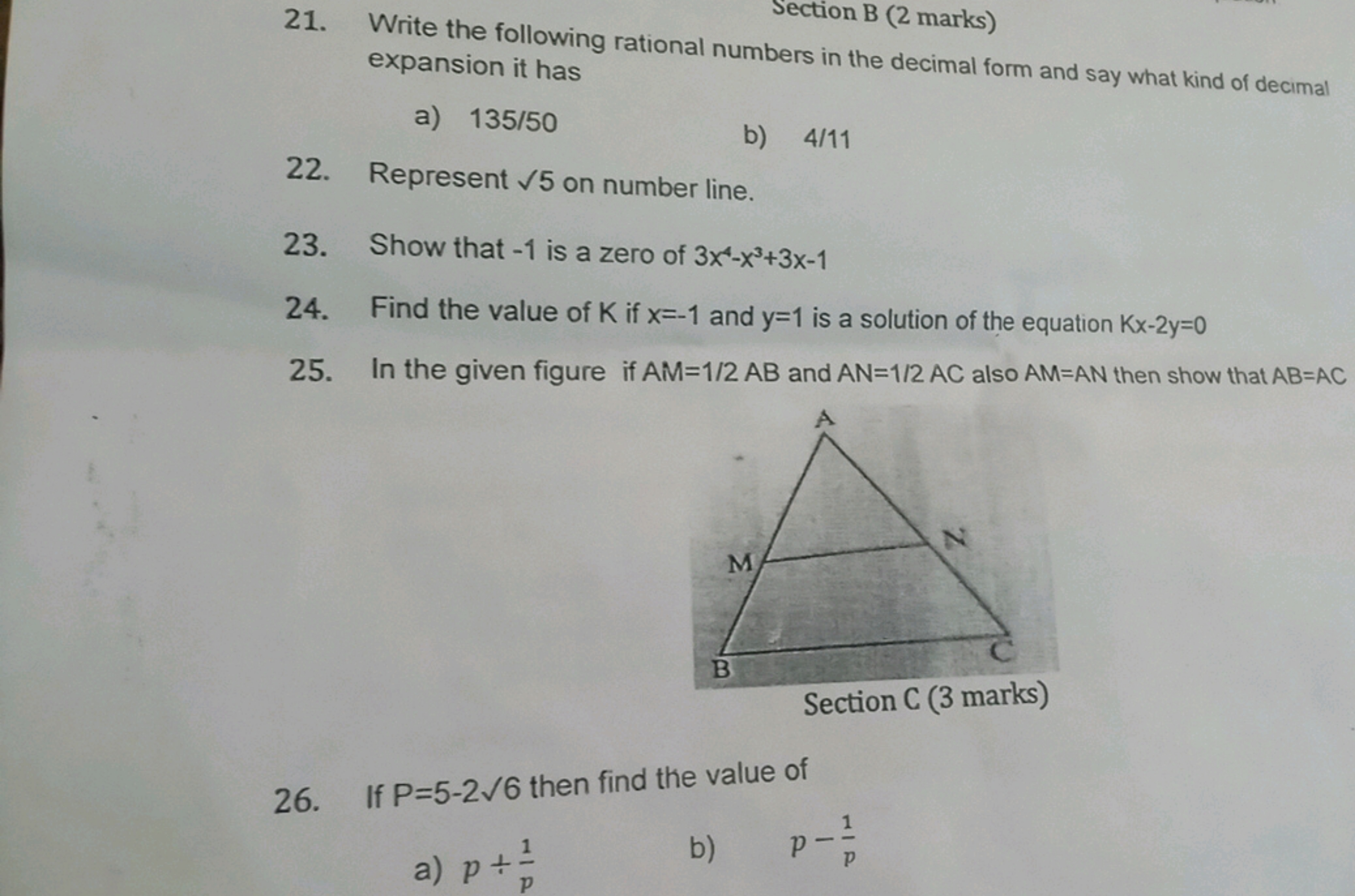 Section B (2 marks)
21. Write the following rational numbers in the de