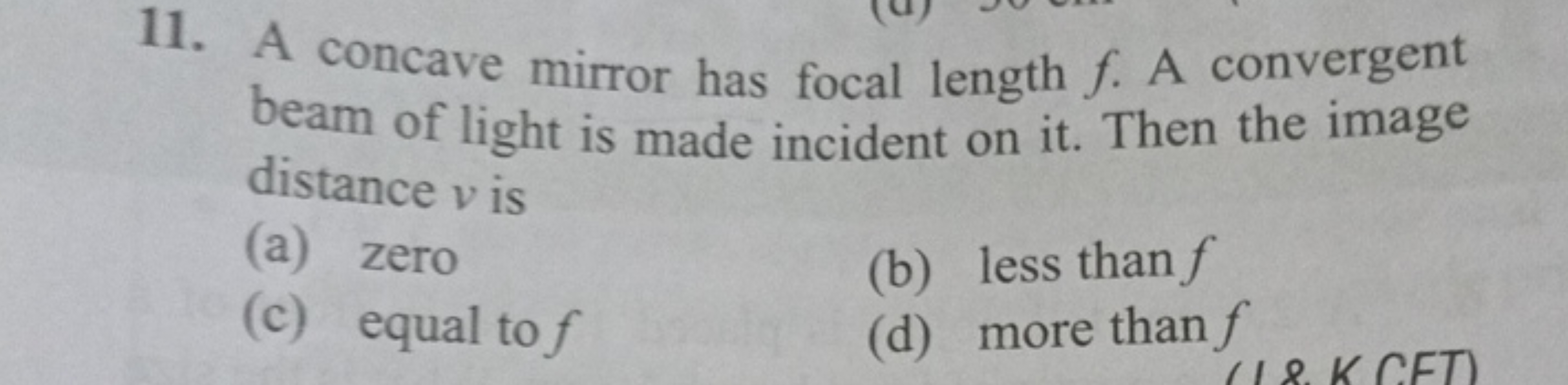 11. A concave mirror has focal length f. A convergent beam of light is