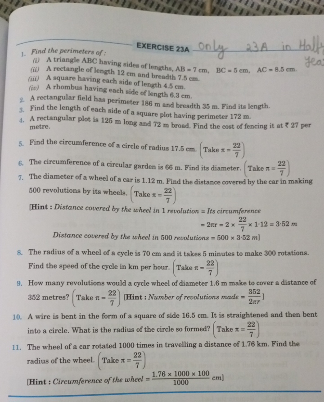 1. Find the perimeters of :
EXERCISE 23A
only 23 A
(i) A triangle ABC 