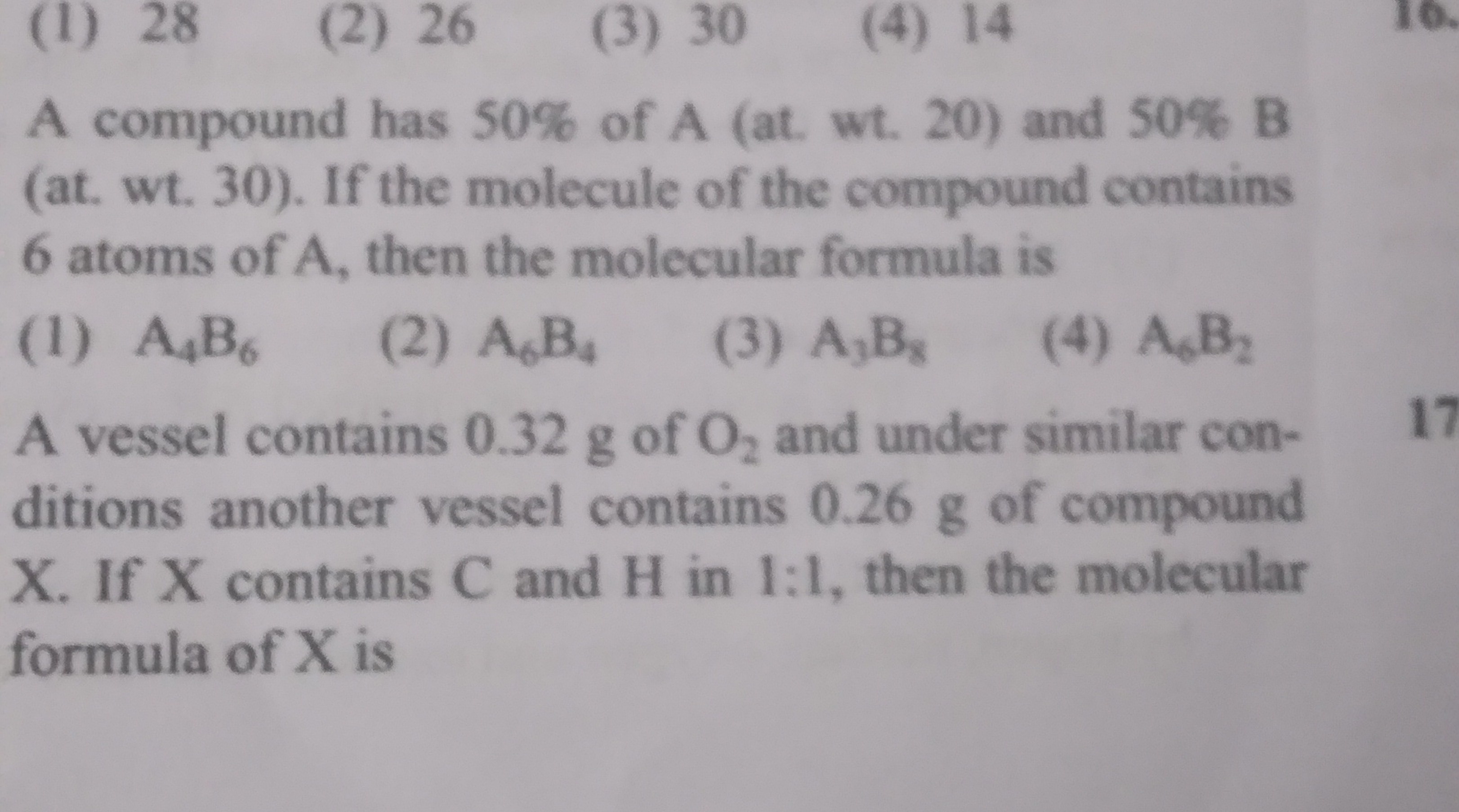 A compound has 50% of A (at. wt. 20) and 50% B (at. wt. 30). If the mo