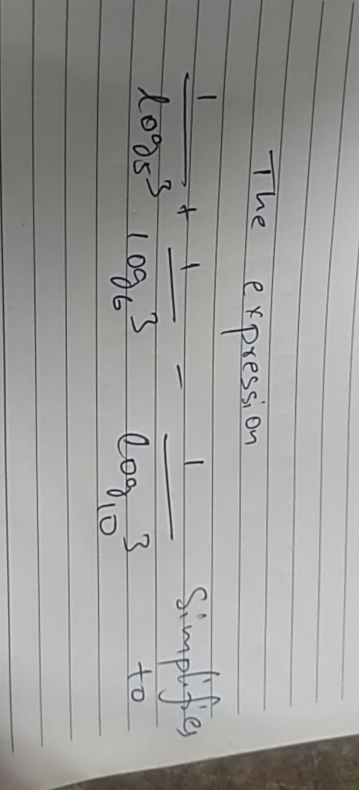 The expression
log5​31​+log6​31​−log10​31​ Simplifies 